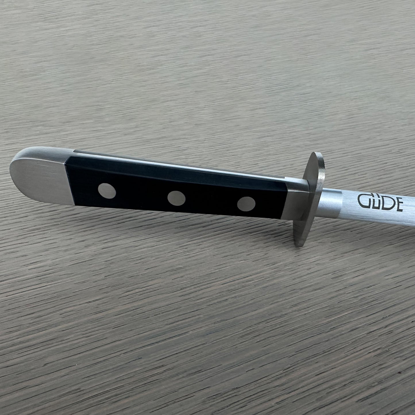 Gude Alpha Series Forged Double Bolster Sharpening Steel 10-in, Hostaform Black Handle – Gude Shop USA