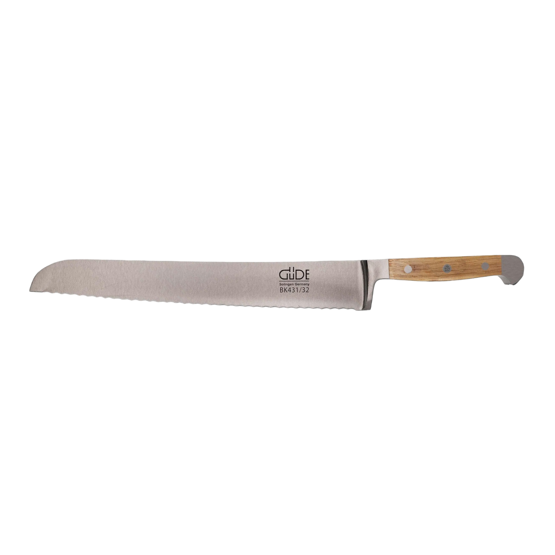 Gude Alpha BK Series Forged Double Bolster Bread Knife 12-in, Oak Wood Handle - Gude Shop USA