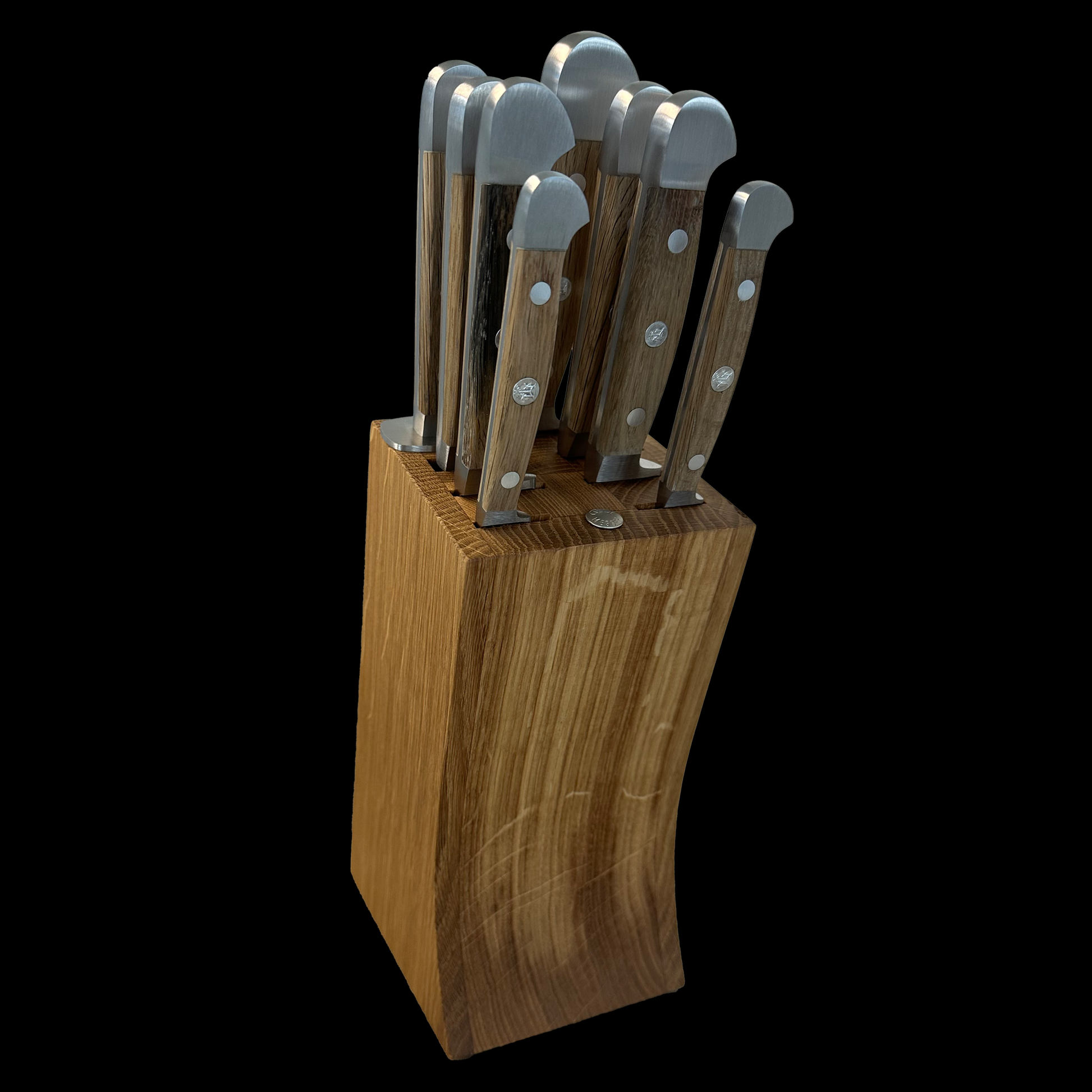 Gude Alpha Barrel Oak Series 9-Piece Knife Block Set, Oak Wood Handle - Gude Shop USA