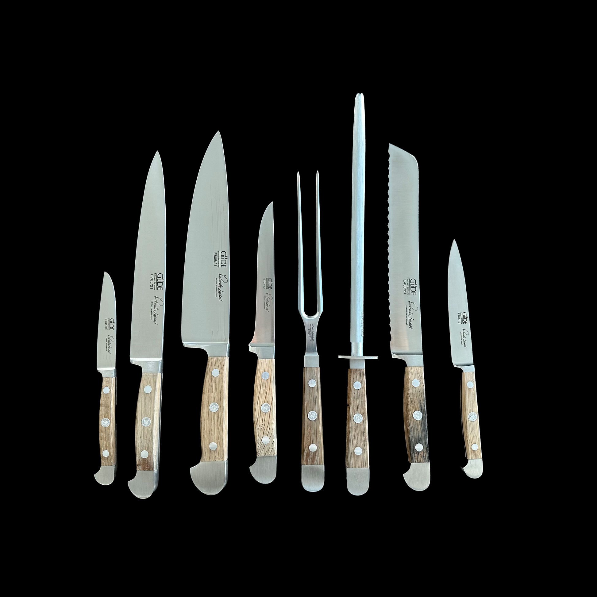 Gude Alpha Barrel Oak Series 9-Piece Knife Block Set, Oak Wood Handle - Gude Shop USA