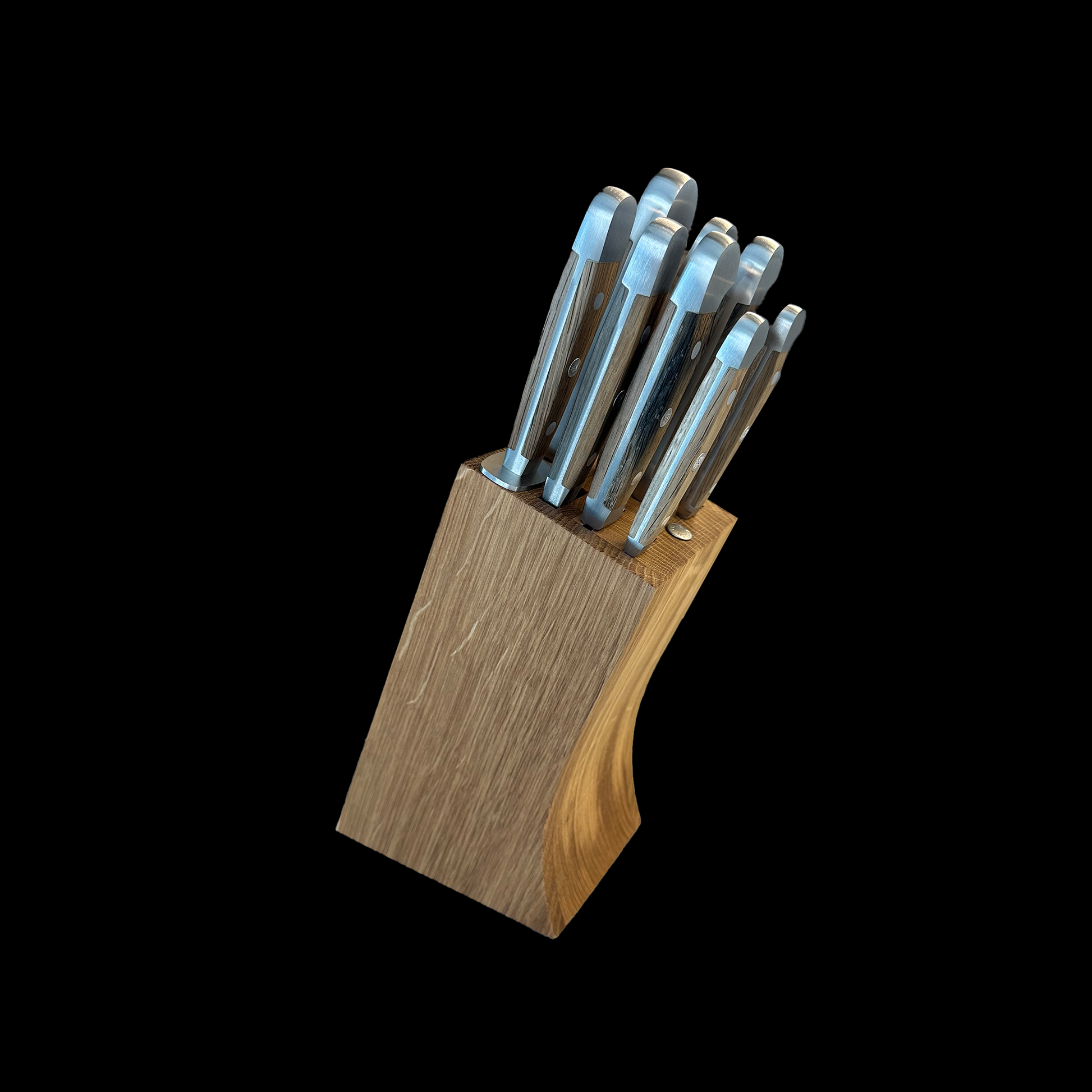 Gude Alpha Barrel Oak Series 9-Piece Knife Block Set, Oak Wood Handle - Gude Shop USA
