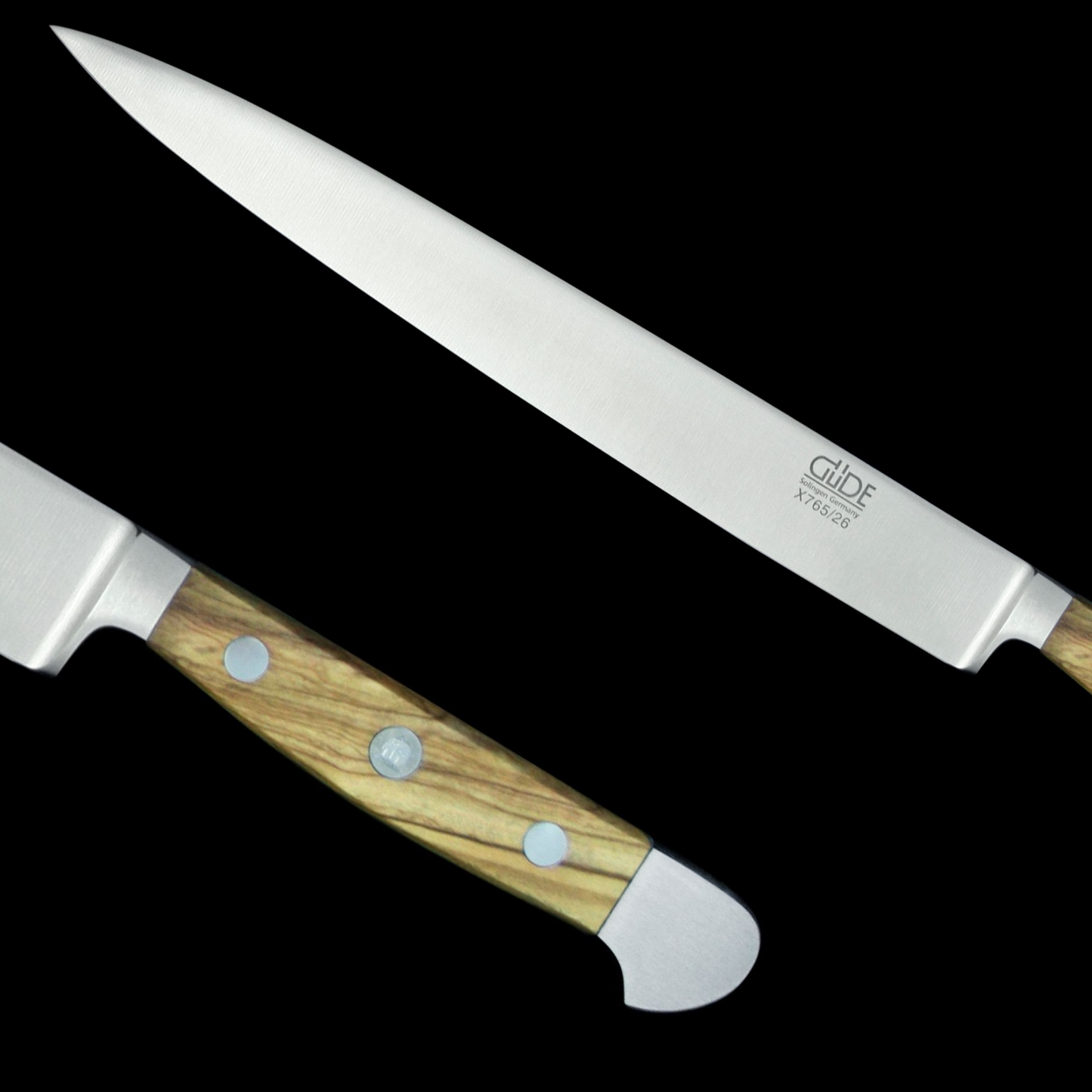Gude Alpha Olive Series Forged Double Bolster Slicing Knife 10", Olivewood Handle - GuedeUSA