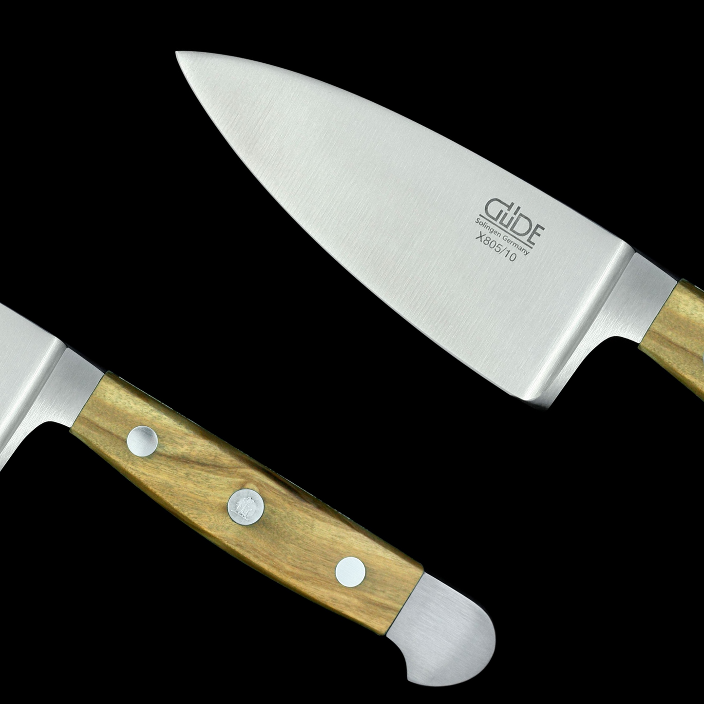 Gude Alpha Olive Series Forged Double Bolster Hard Cheese Knife 3", Olivewood Handle - GuedeUSA