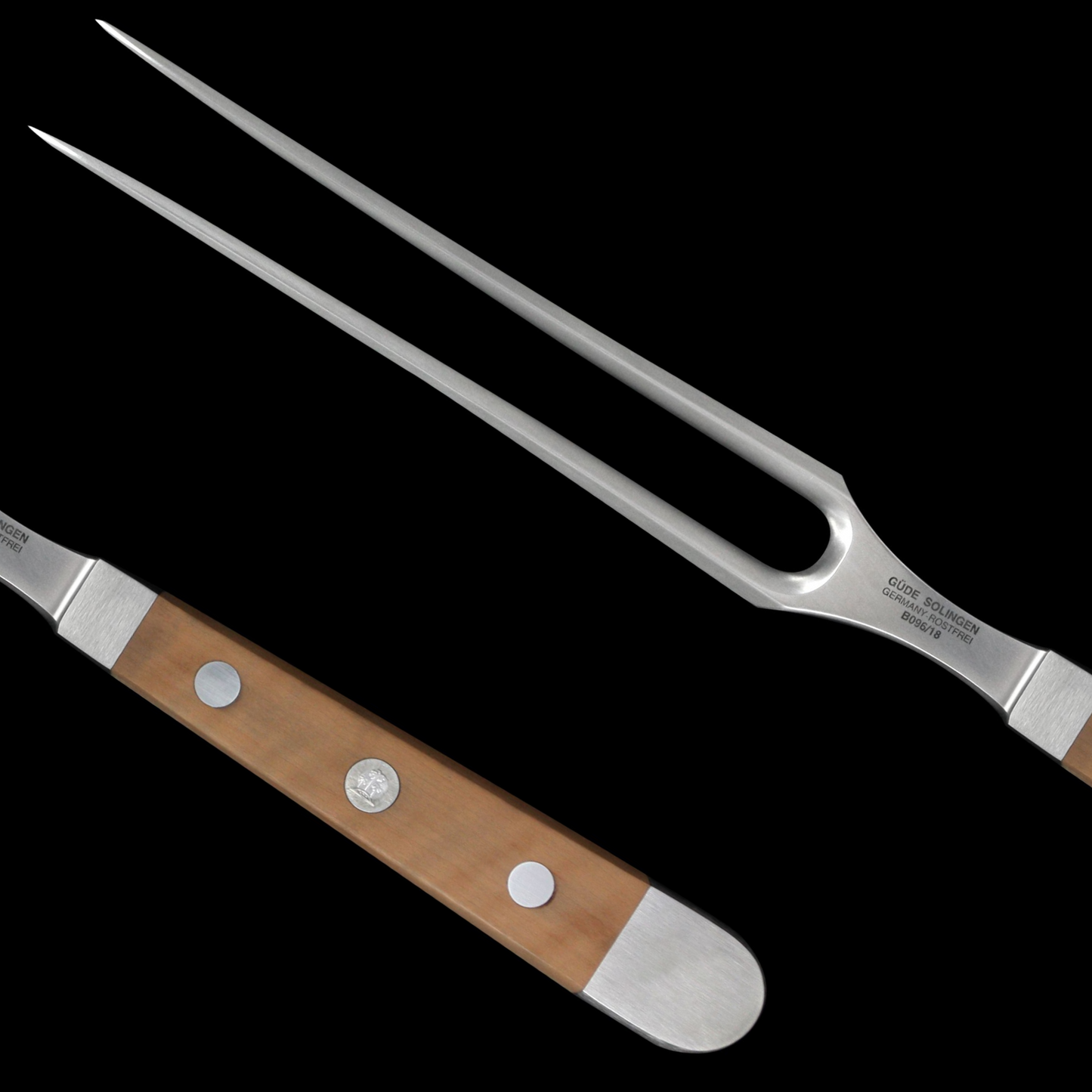 Gude Alpha Brine Series Forged Double Bolster Meat Fork 7", Pearwood Handle - GuedeUSA
