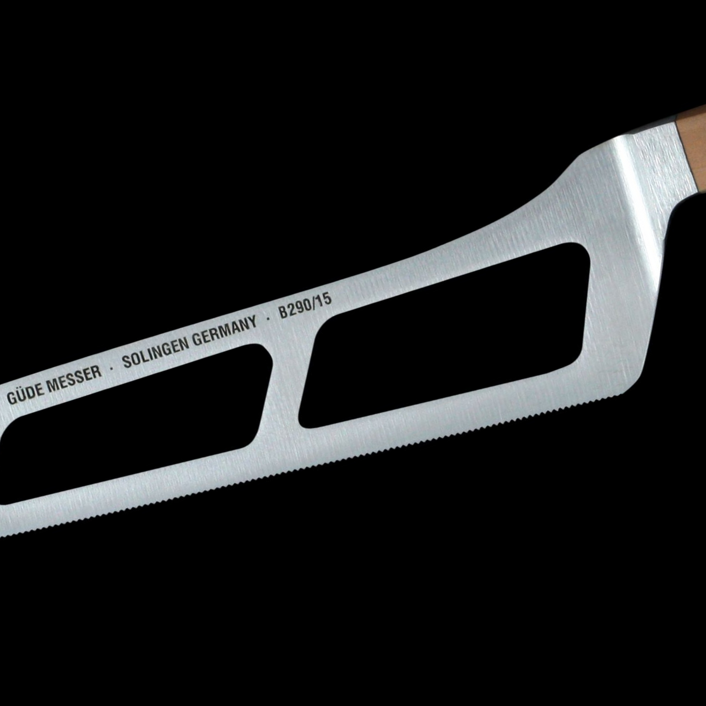 Gude Alpha Birne Series Forged Double Bolster Cheese Knife 6", Pearwood Handle and Serrated Blade - GuedeUSA