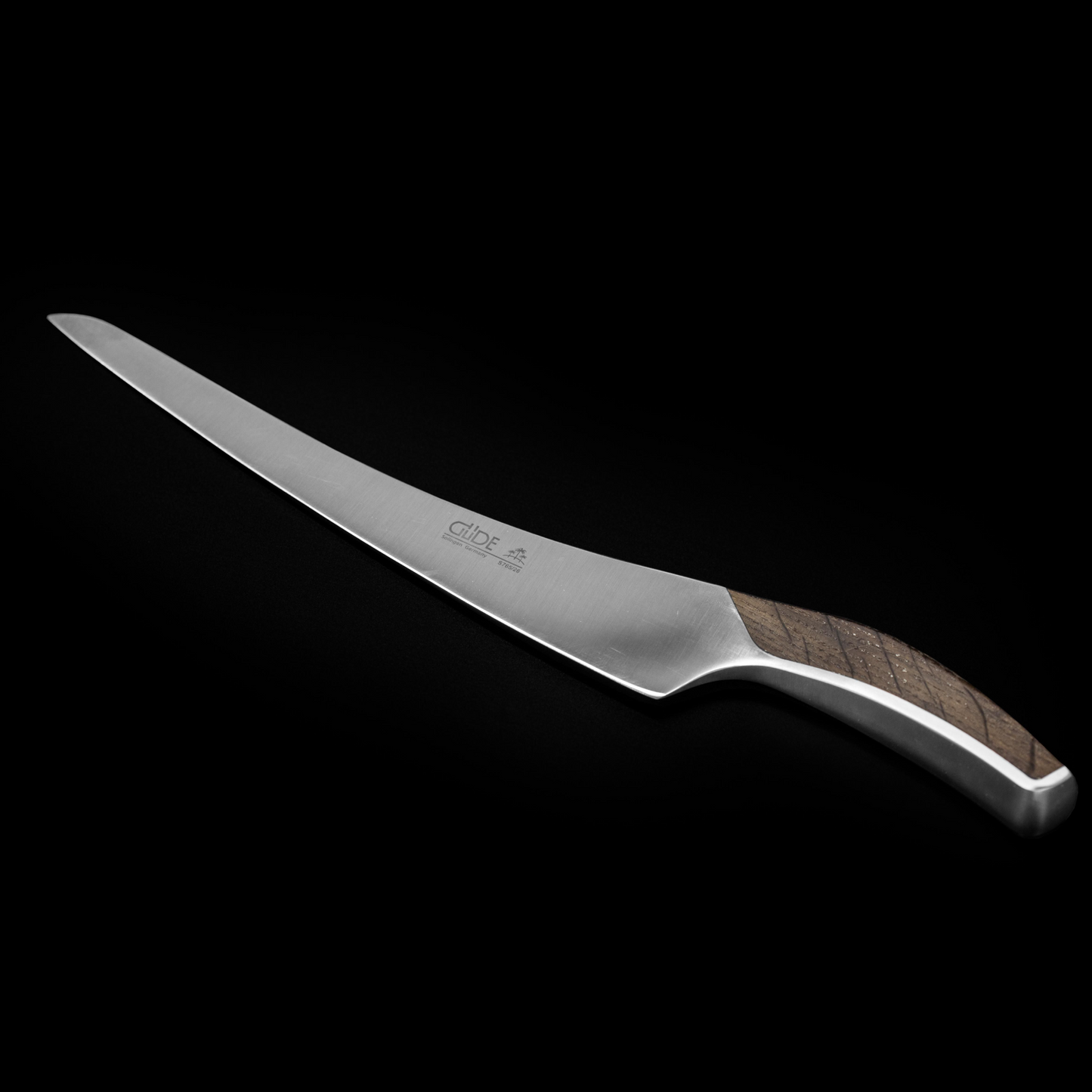 Gude Synchros Series Forged Carving Knife 10", Flamed Oakwood Handle - GuedeUSA
