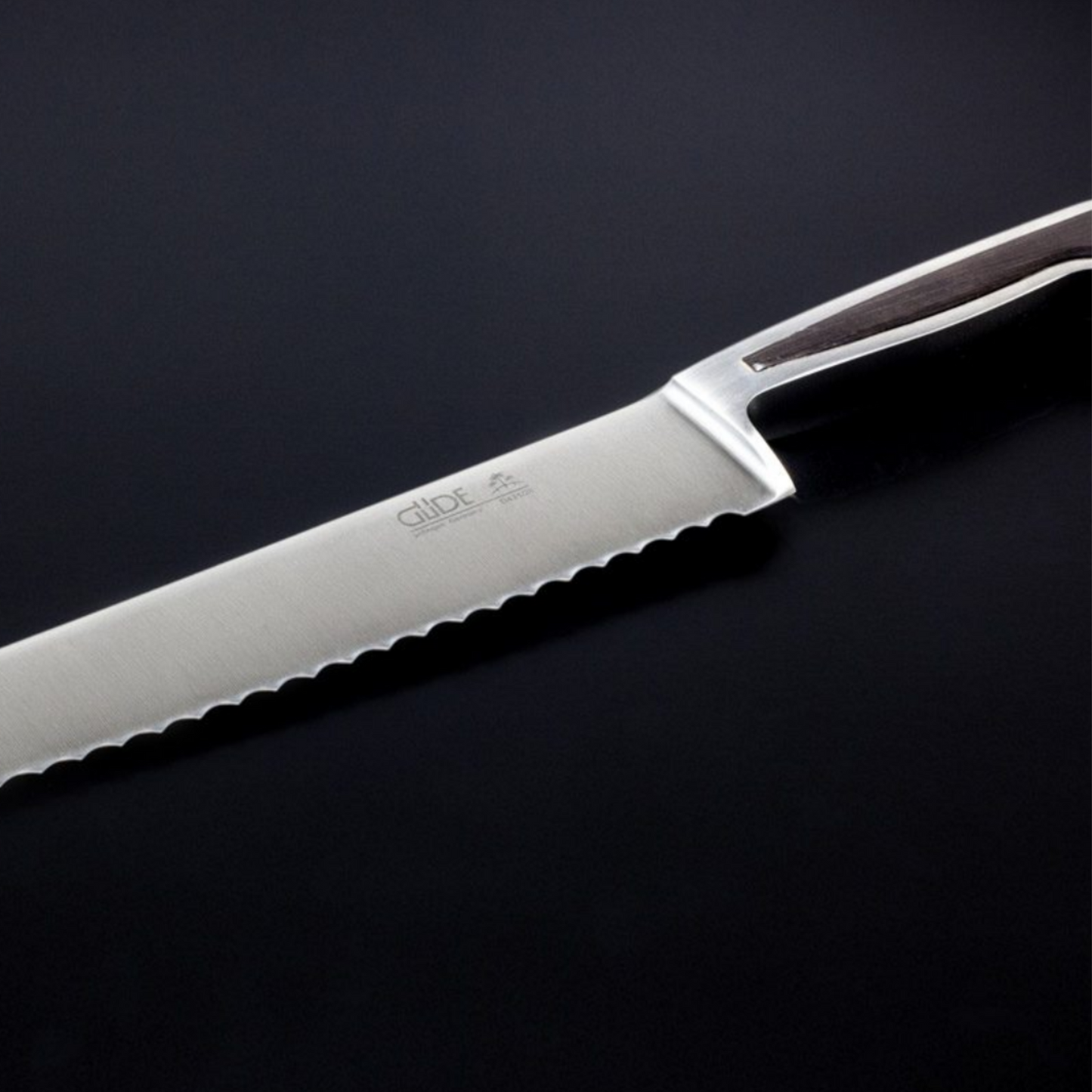 Gude Delta Series Forged Double Bolster Bread Knife 10", African Black Wood Handle and Serrated Blade - GuedeUSA