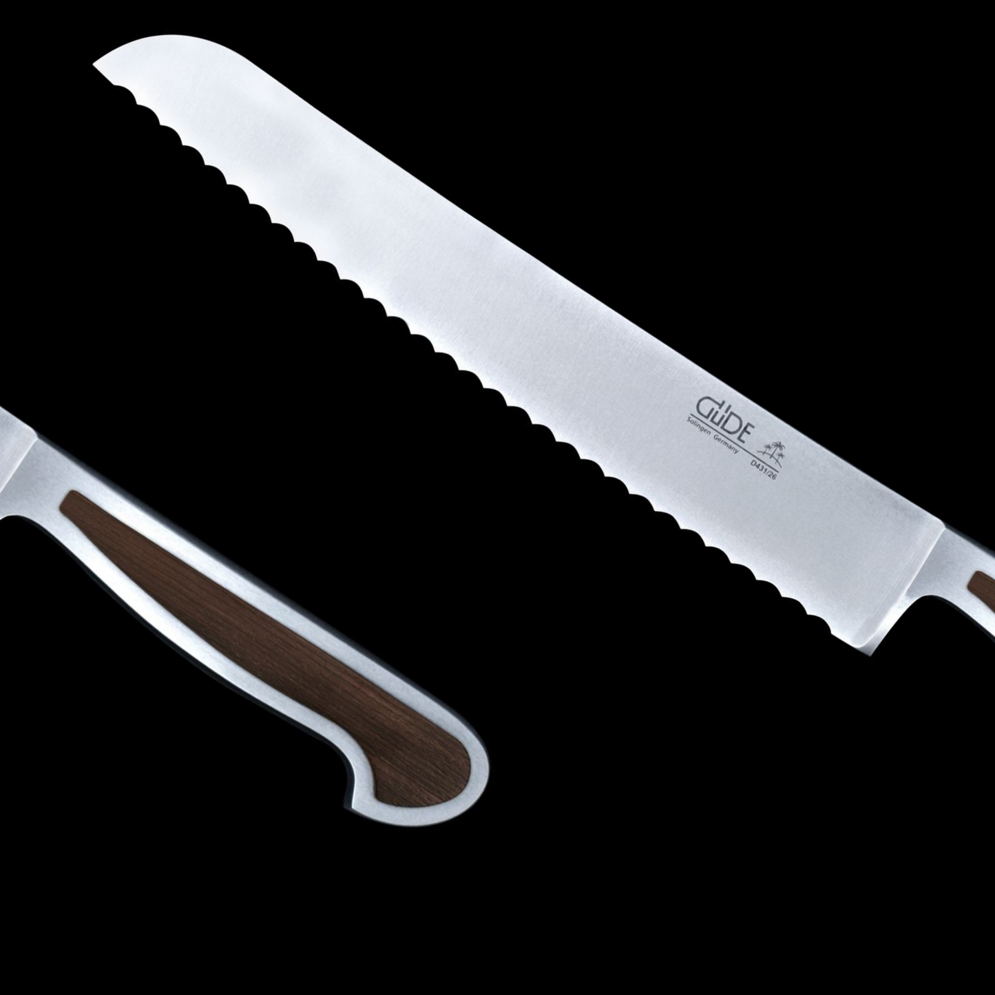 Gude Delta Series Forged Double Bolster Bread Knife 10", African Black Wood Handle and Serrated Blade - GuedeUSA