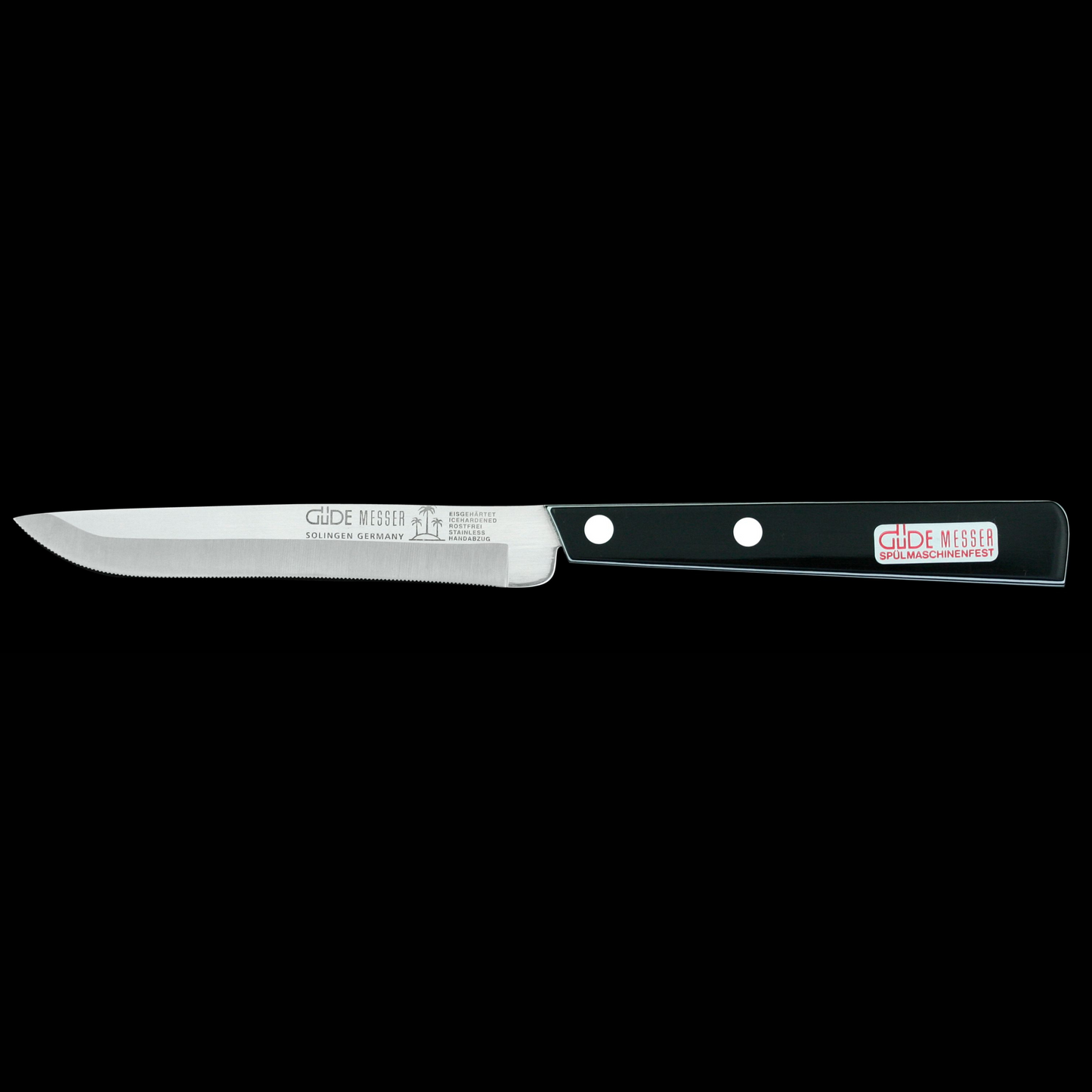 Gude Universal Knife Series 4", Black / White Hostaform Handle and Serrated Blade - GuedeUSA