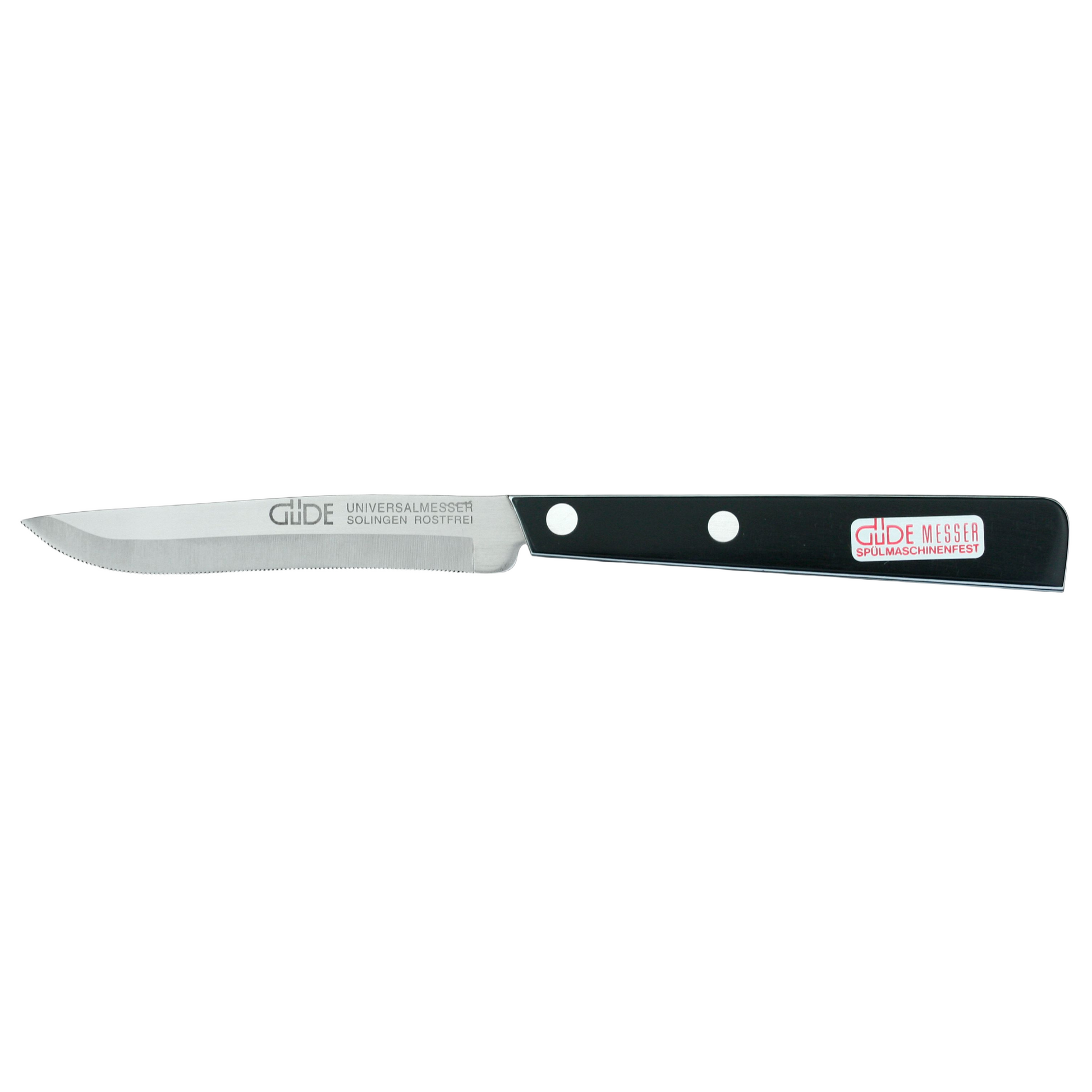 Gude Universal Series Utility Serrated Knife 4-in, Black / White Hostaform Handle - Gude Shop USA