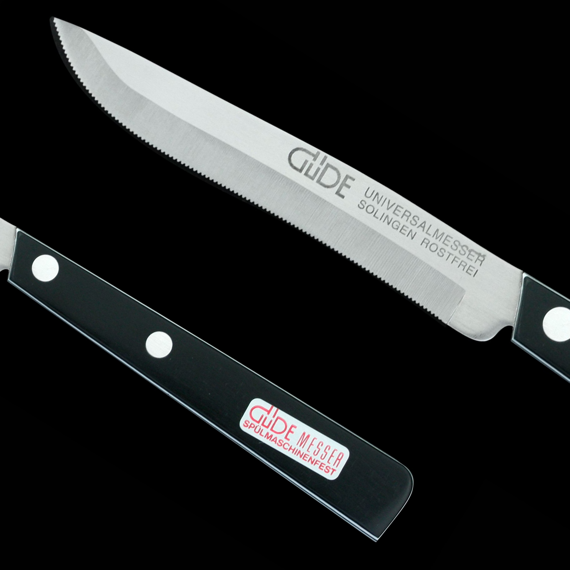 Gude Universal Knife Series 3", Black / White Hostaform Handle and Serrated Blade - GuedeUSA