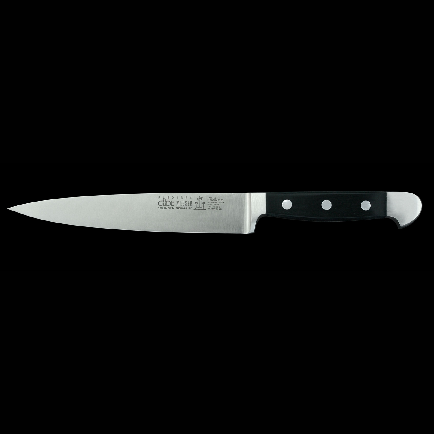 Gude Alpha Series Forged Double Bolster Fillet Knife 7", Black Hostaform Handle - GuedeUSA