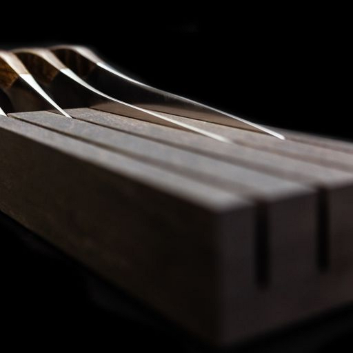 Gude Synchros Series Knife Block, 4 Knives, Flamed Oak Wood - GuedeUSA