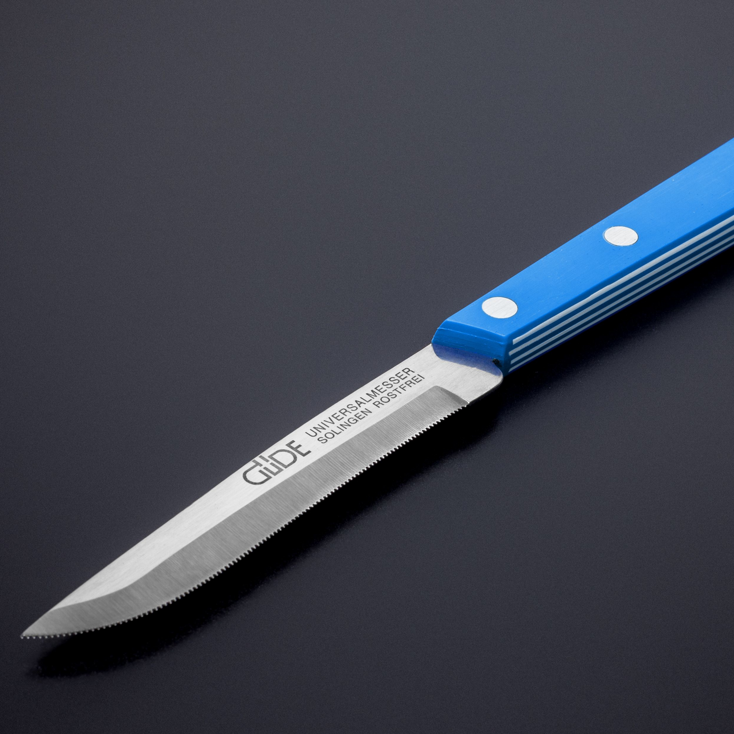 Gude Universal Knife Series 4", White / Blue Hostaform Handle and Serrated Blade - GuedeUSA