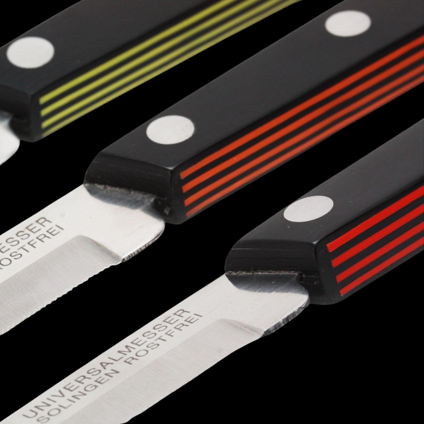 Gude Universal Knife Series 4", Black / Red Hostaform Handle and Serrated Blade - GuedeUSA
