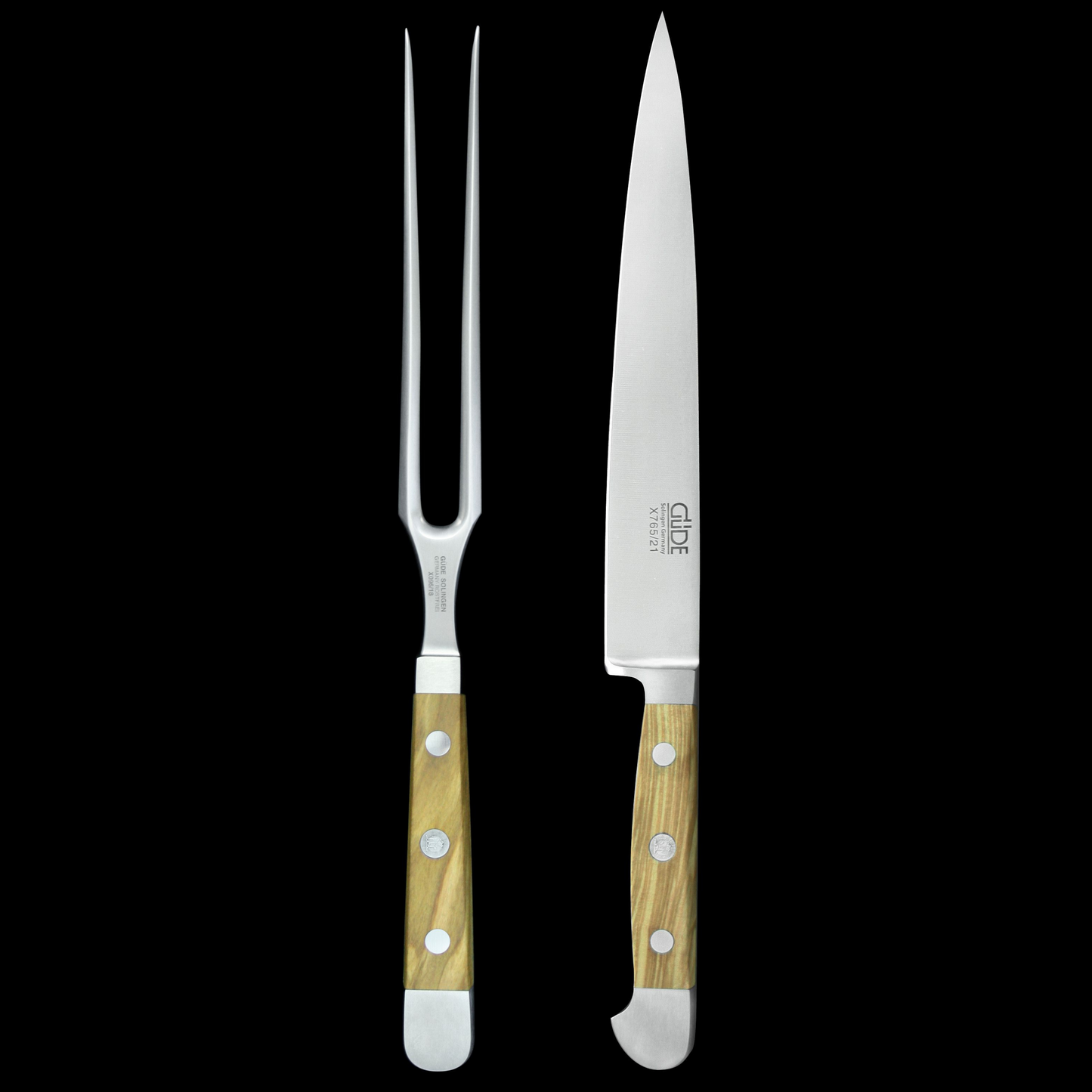 Gude Alpha Olive Series 2pc Carving Set, Olivewood Handle - GuedeUSA
