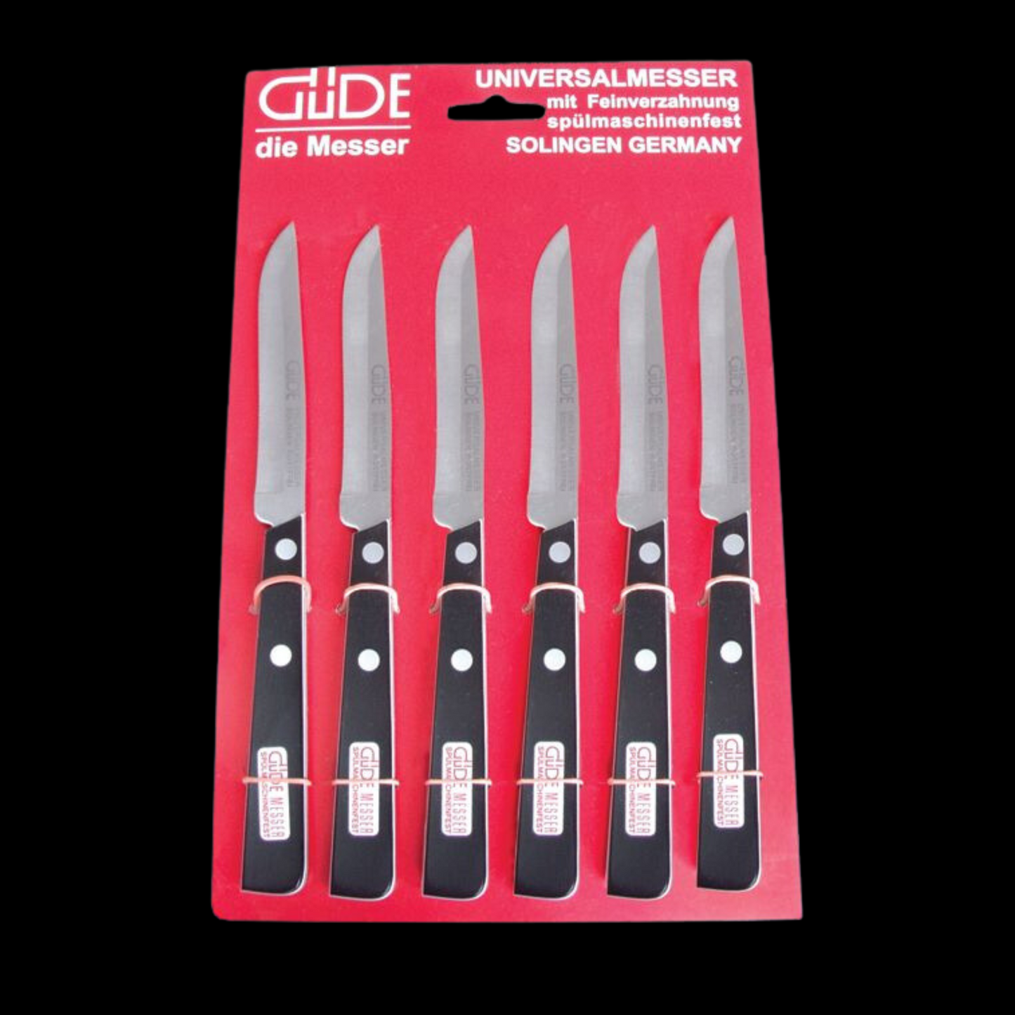 Gude Universal Knife Series 6pc set, Black / White Hostaform Handle and Serrated Blade - GuedeUSA