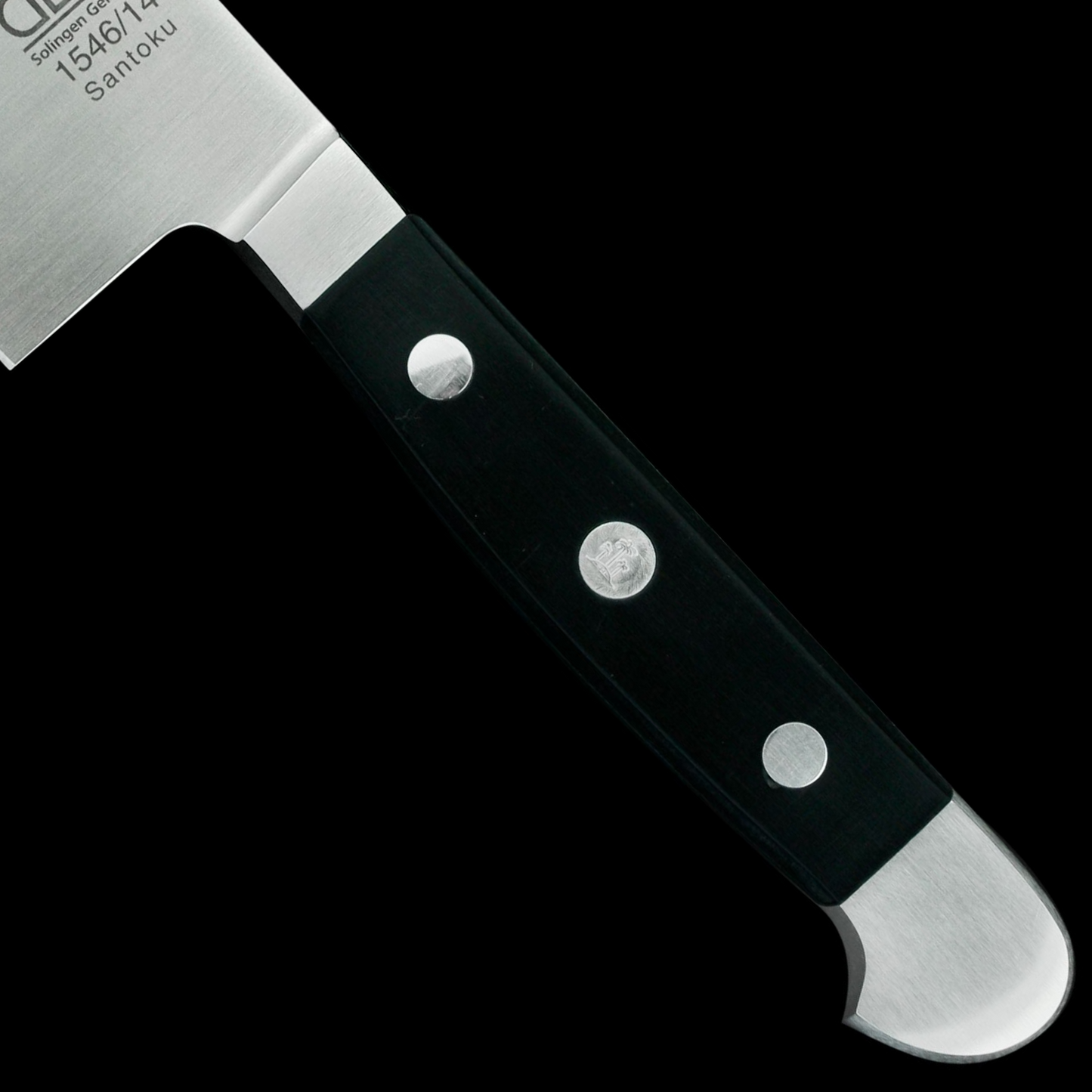 Gude Alpha Series Forged Double Bolster Santoku Knife 5", Black Hostaform Handle and Granton Edge - GuedeUSA