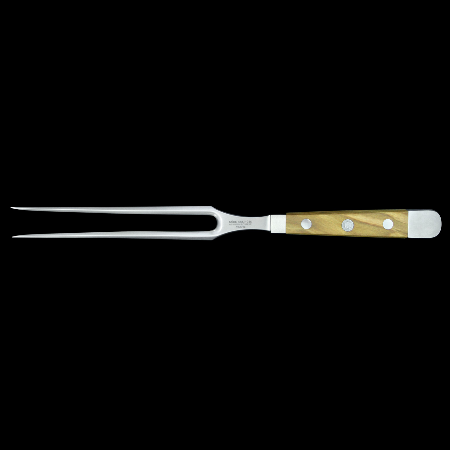 Gude Alpha Olive Series Forged Double Bolster Meat Fork 7", Olivewood Handle - GuedeUSA