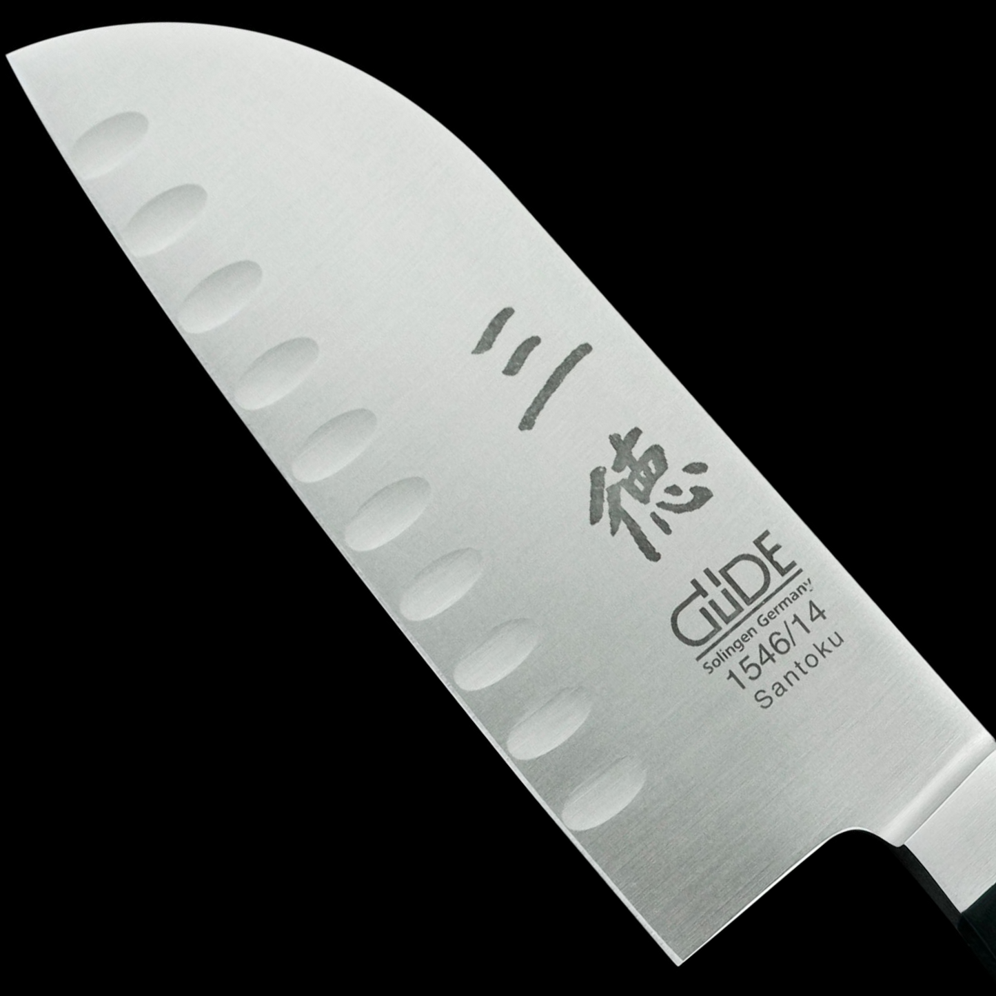 Gude Alpha Series Forged Double Bolster Santoku Knife 5", Black Hostaform Handle and Granton Edge - GuedeUSA