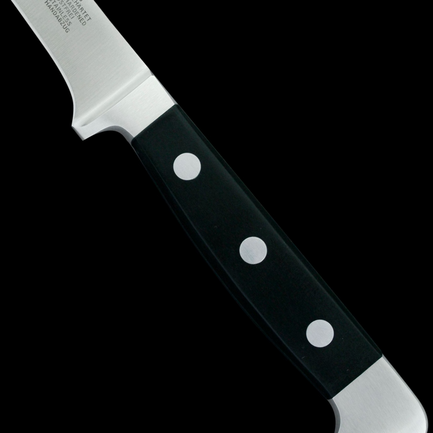 Gude Alpha Series Forged Double Bolster Boning Knife 5", Black Hostaform Handle - GuedeUSA