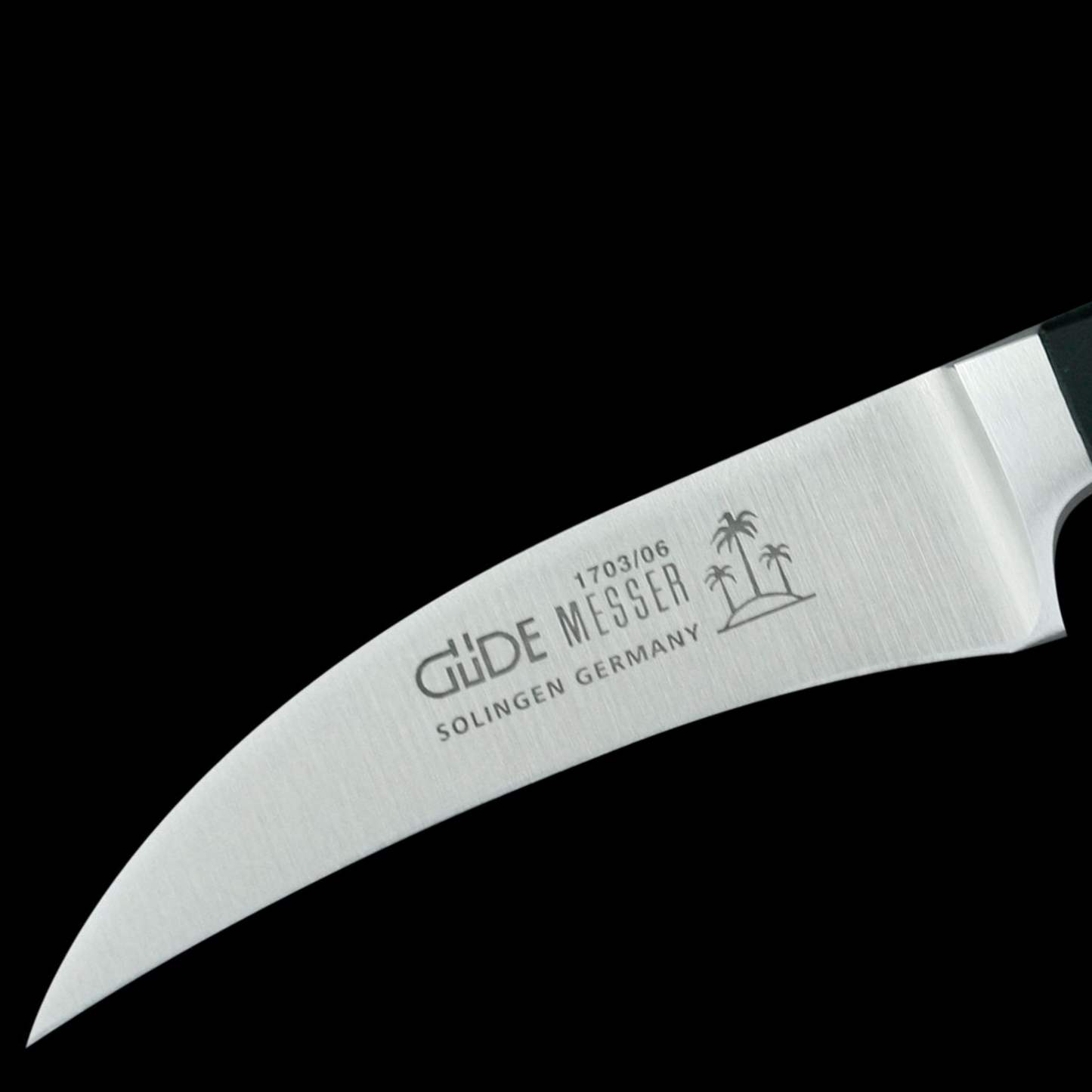 Gude Alpha Series Forged Double Bolster Bird's Beak Knife 2", Black Hostaform Handle - GuedeUSA
