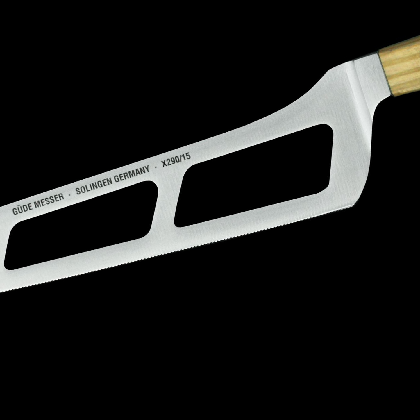 Gude Alpha Olive Series Forged Double Bolster Cheese Knife 6", Olivewood Handle and Serrated Blade - GuedeUSA