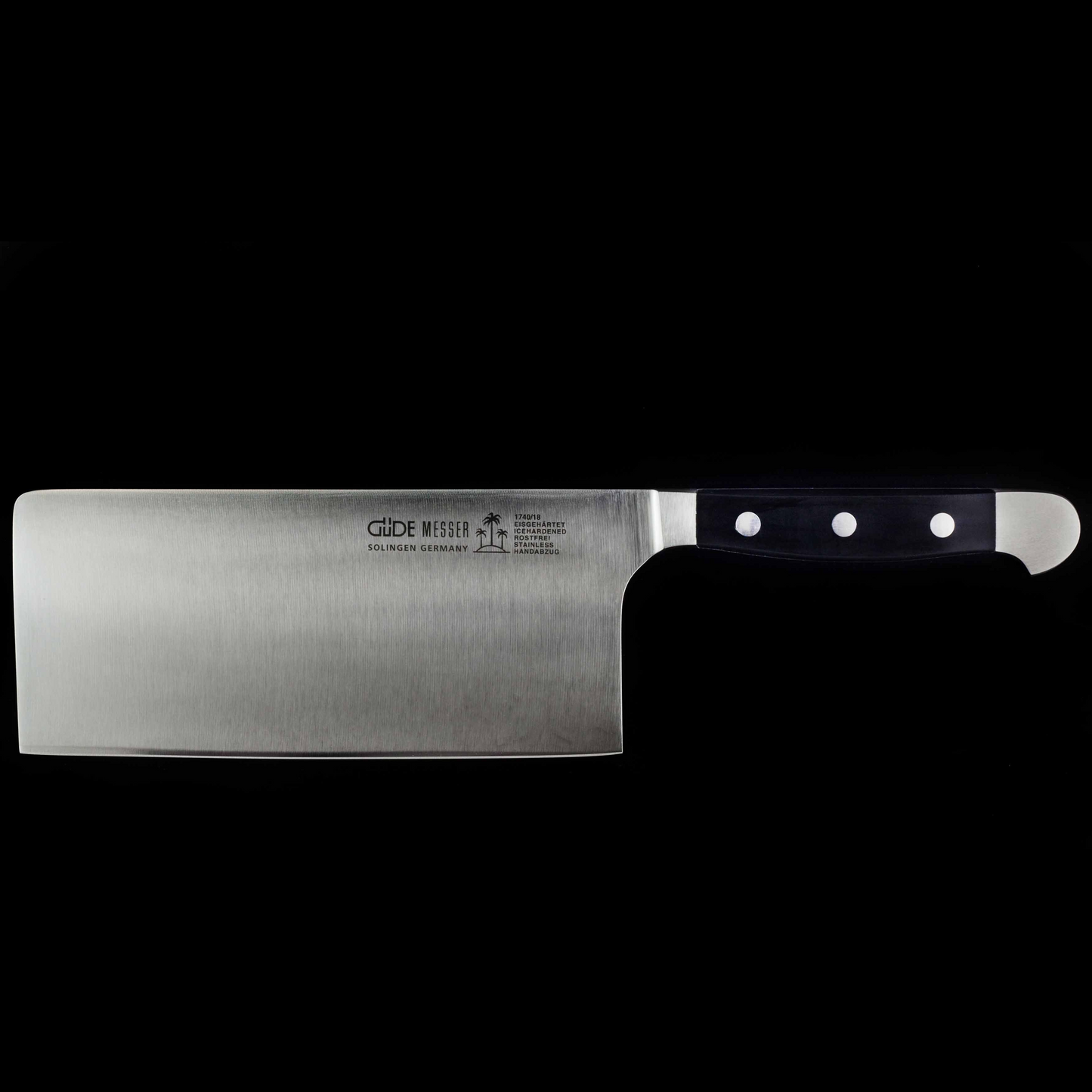 Gude Alpha Series Forged Double Bolster Cleaver 7", Black Hostaform Handle, 14-oz - GuedeUSA