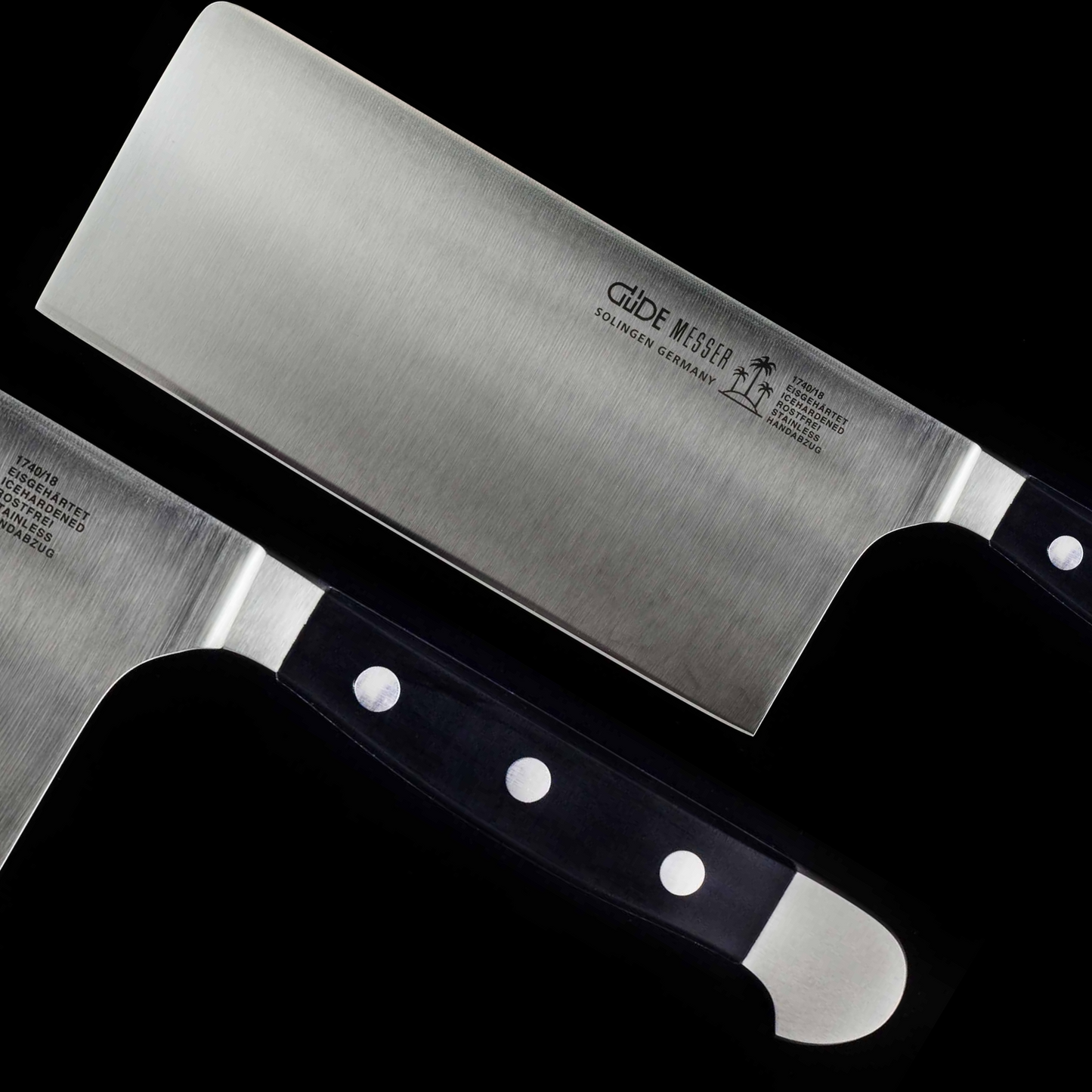 Gude Alpha Series Forged Double Bolster Cleaver 7", Black Hostaform Handle, 14-oz - GuedeUSA