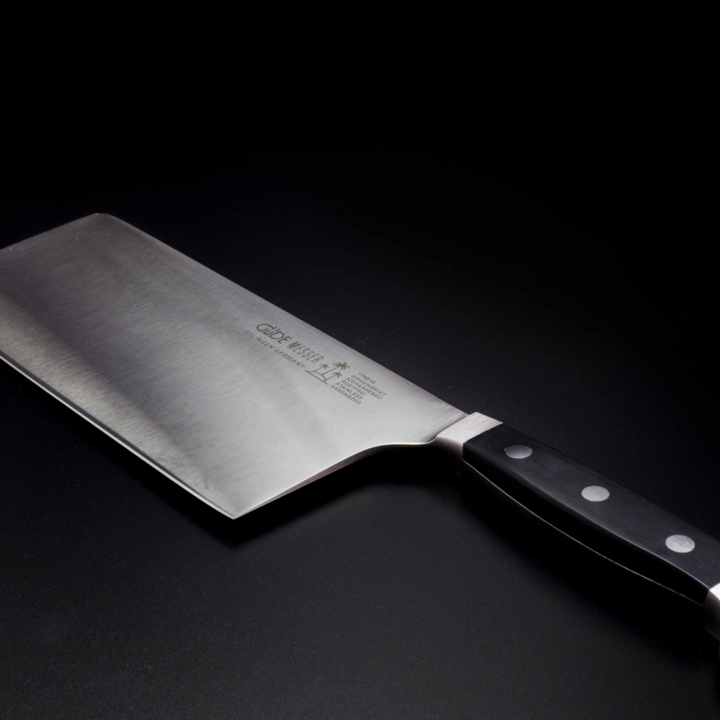Gude Alpha Series Forged Double Bolster Cleaver 7", Black Hostaform Handle, 14-oz - GuedeUSA