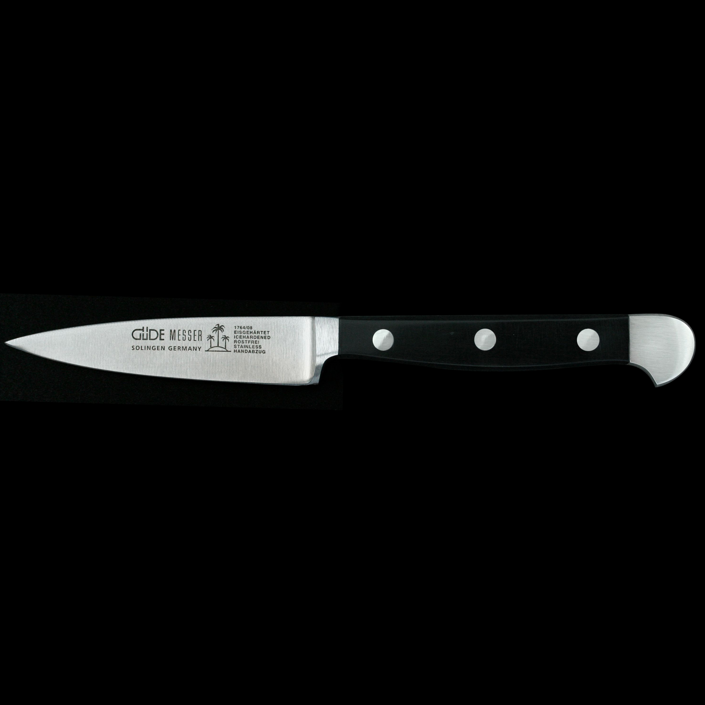 Gude Alpha Series Forged Double Bolster Paring Knife 3", Black Hostaform Handle - GuedeUSA