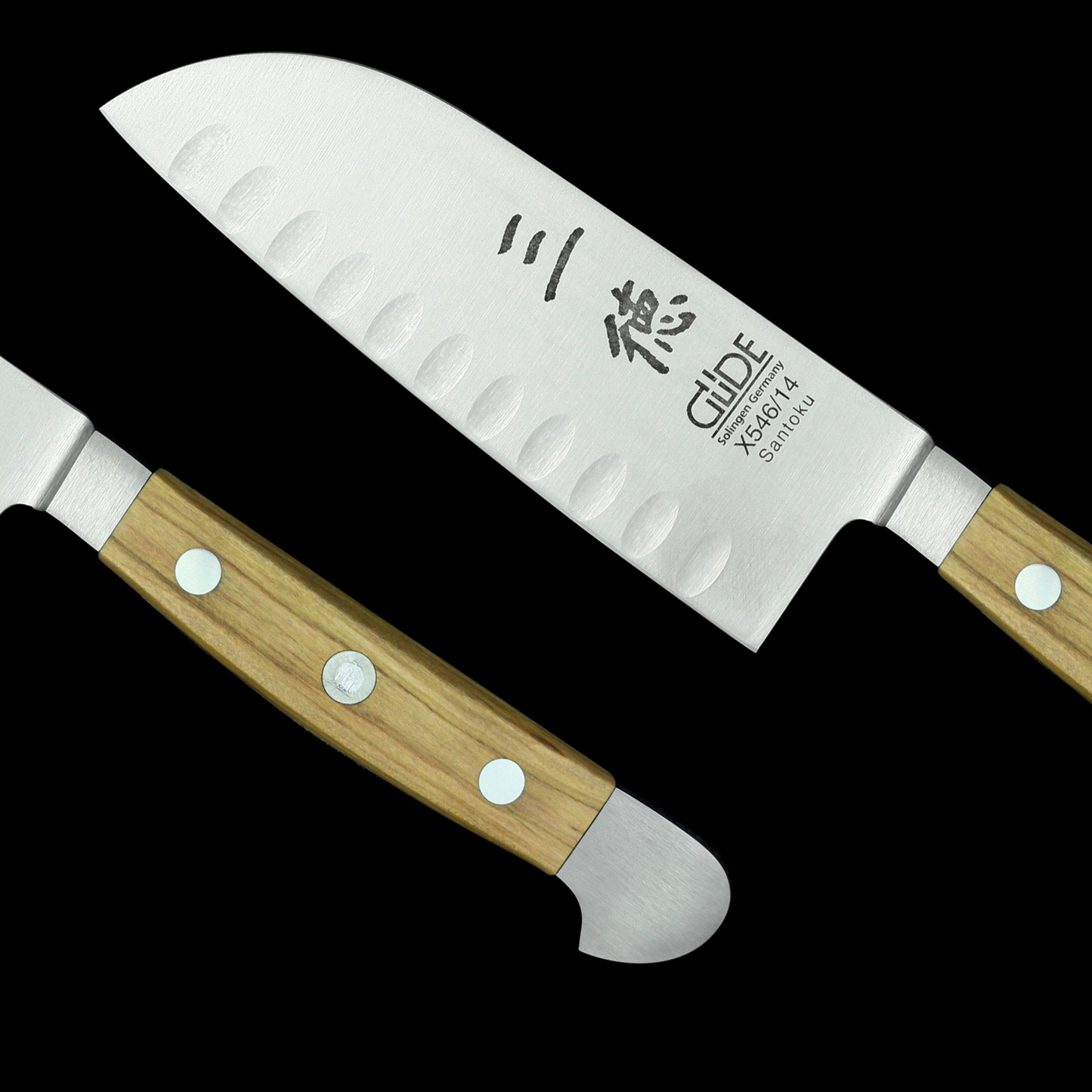 Gude Alpha Olive Series Forged Double Bolster Santoku Knife 5", Olivewood Handle and Granton Edge - GuedeUSA
