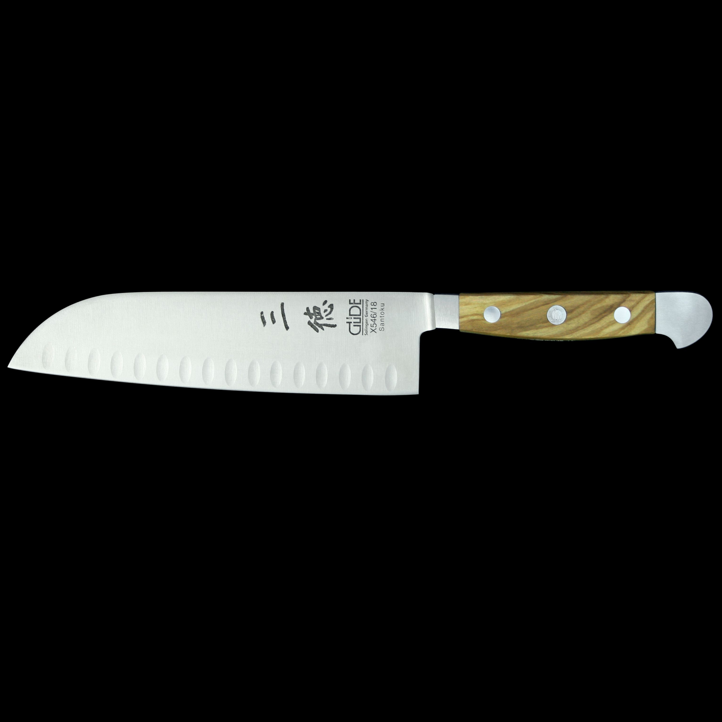Gude Alpha Olive Series Forged Double Bolster Santoku Knife 7", Olivewood Handle and Granton Edge - GuedeUSA