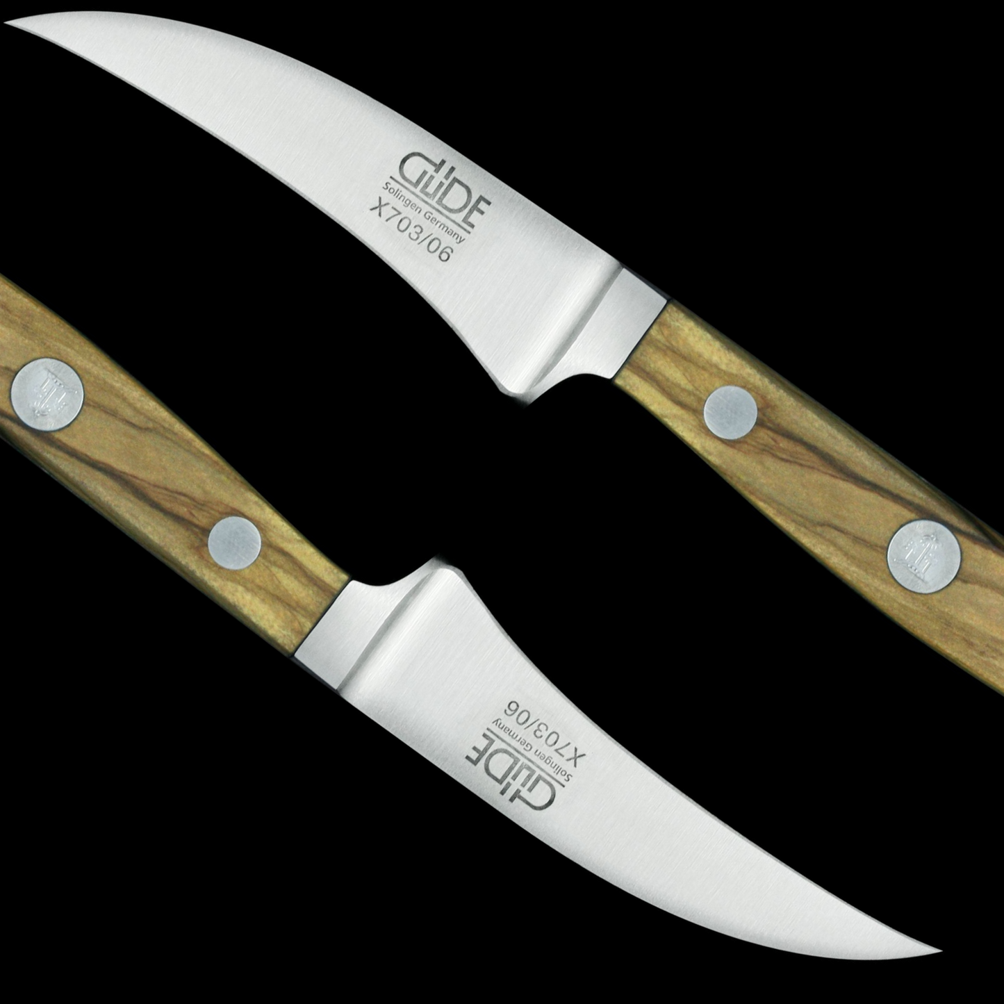 Gude Alpha Olive Series Forged Double Bolster Bird's Beak Knife 2", Olivewood Handle - GuedeUSA