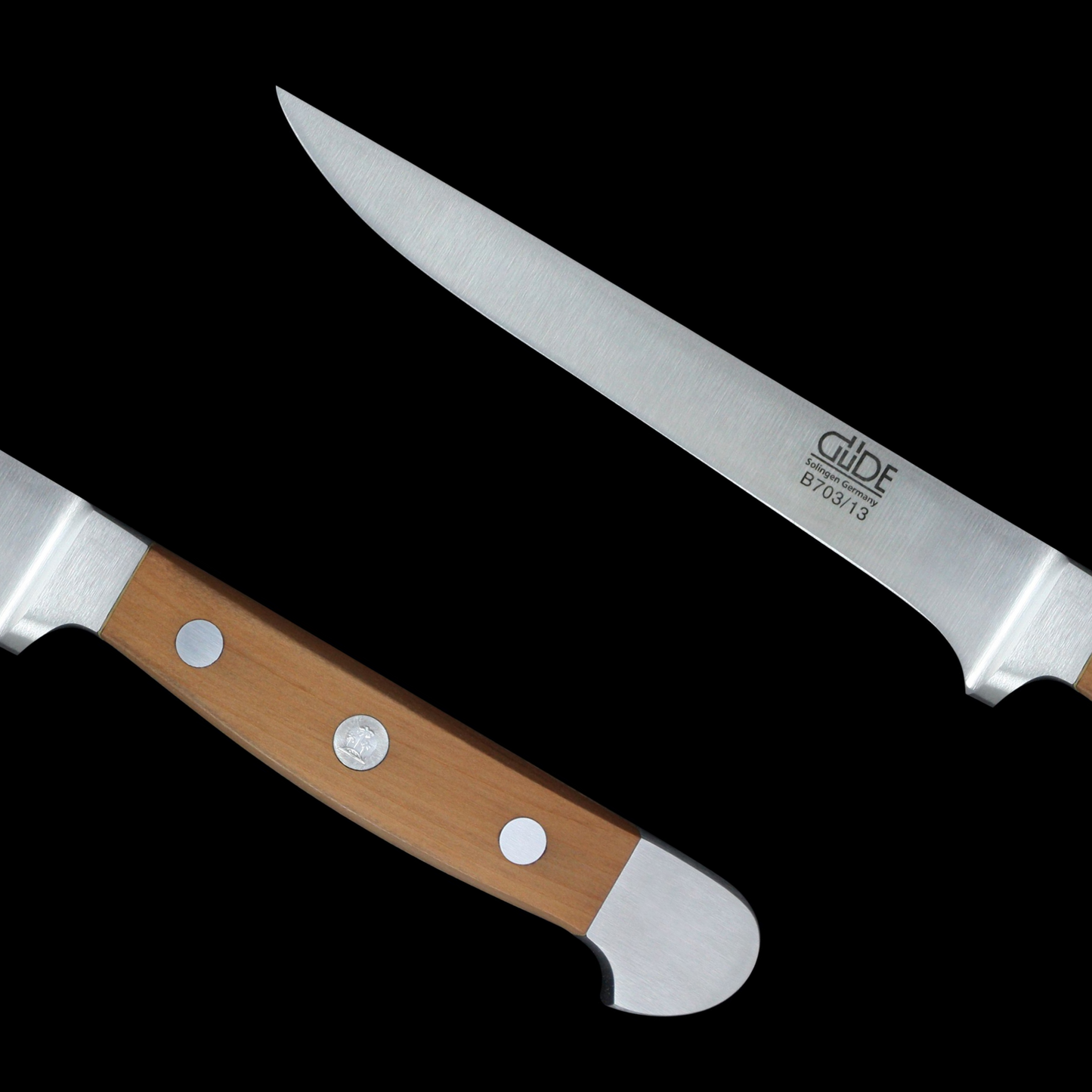 Gude Alpha Birne Series Forged Double Bolster Flexible Boning Knife 5", Pearwood Handle - GuedeUSA