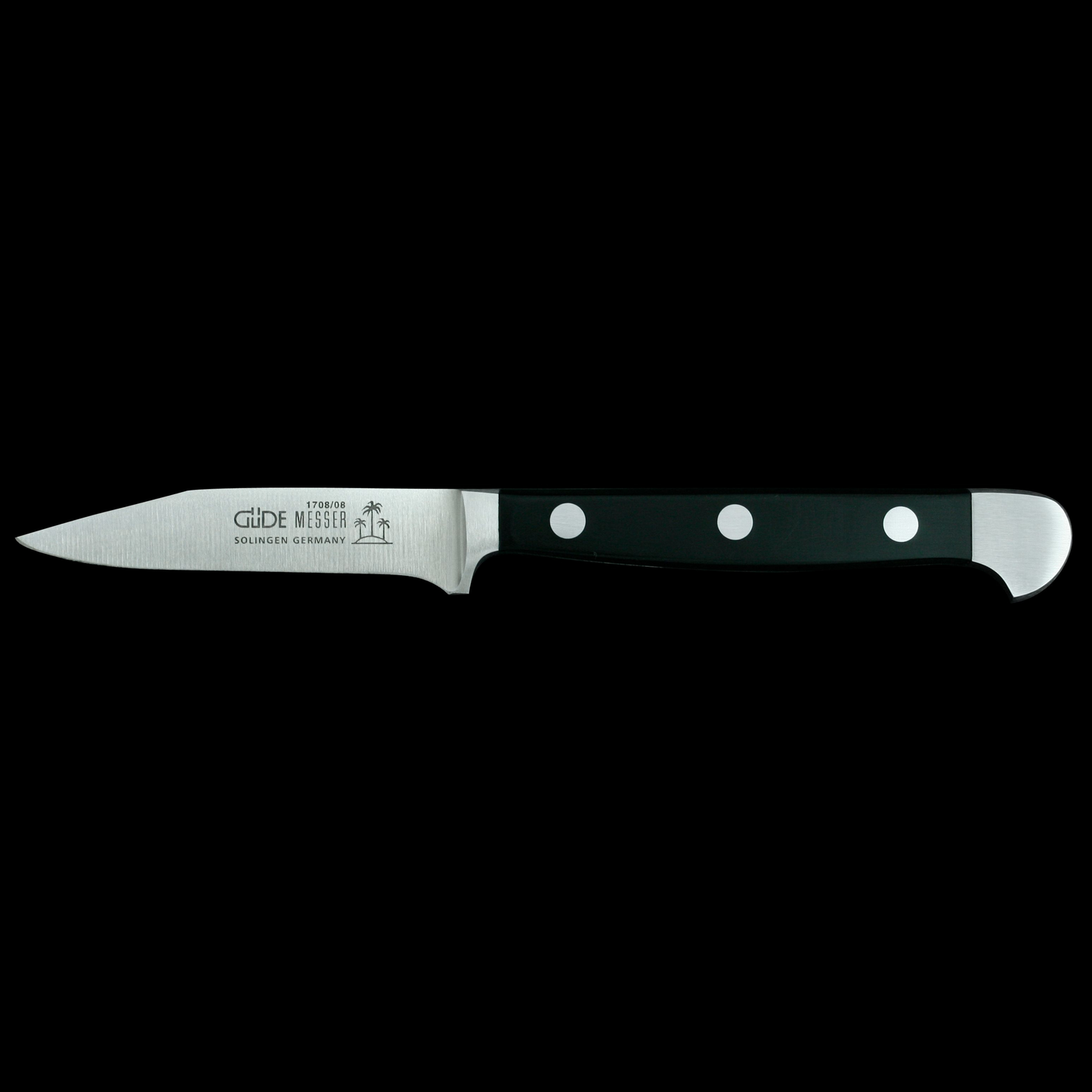 Gude Alpha Series Forged Double Bolster Utility Knife 3" Black Hostaform Handle and Sharp Point - GuedeUSA