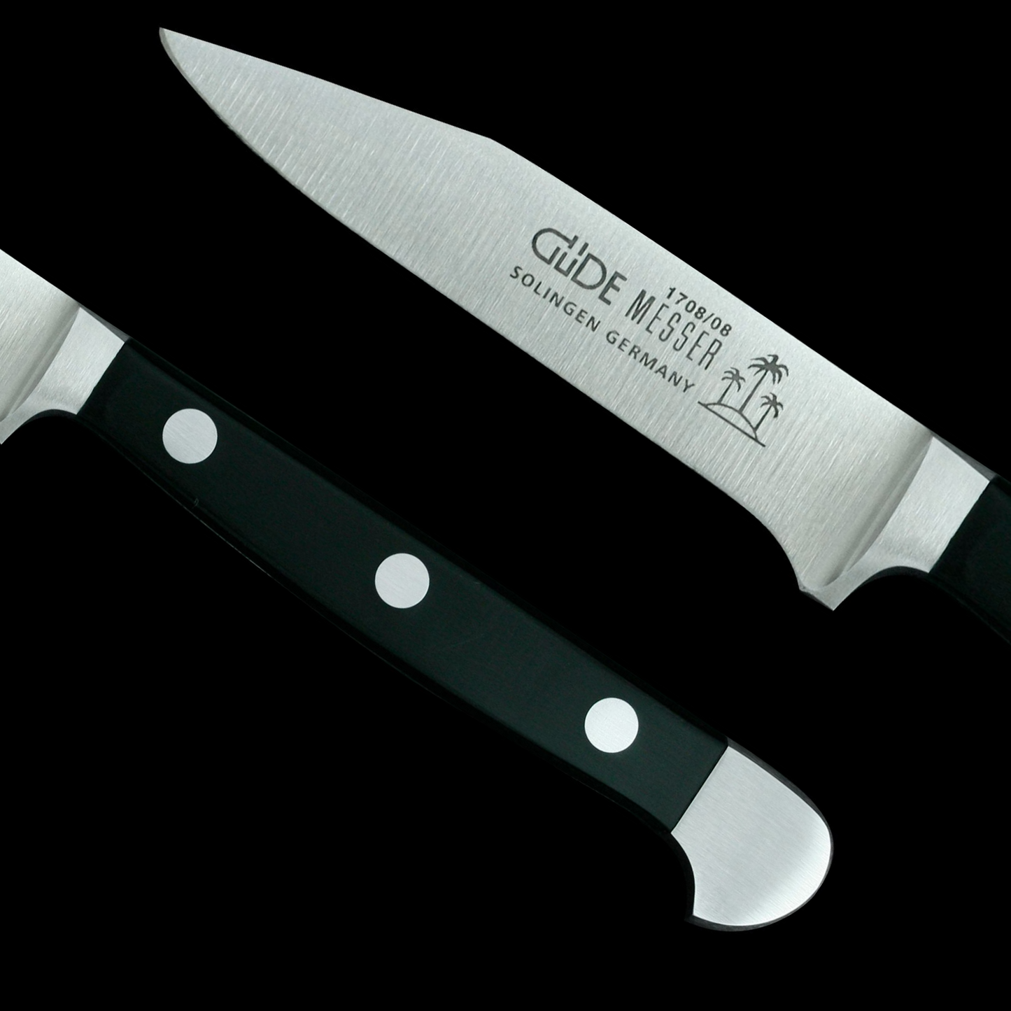 Gude Alpha Series Forged Double Bolster Utility Knife 3" Black Hostaform Handle and Sharp Point - GuedeUSA