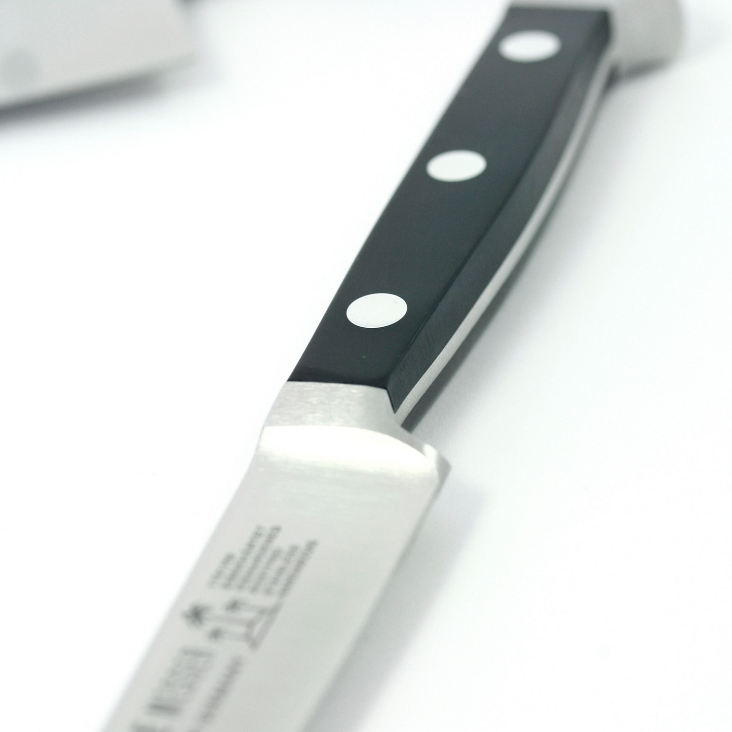 Gude Alpha Series Forged Double Bolster Utility Knife 3" Black Hostaform Handle and Sharp Point - GuedeUSA
