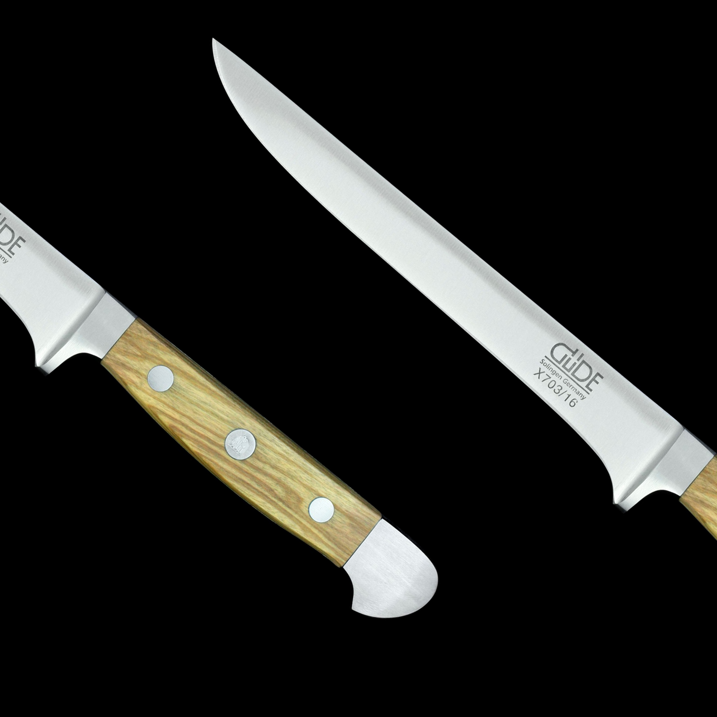 Gude Alpha Olive Series Forged Double Bolster Boning Knife 6", Olivewood Handle - GuedeUSA
