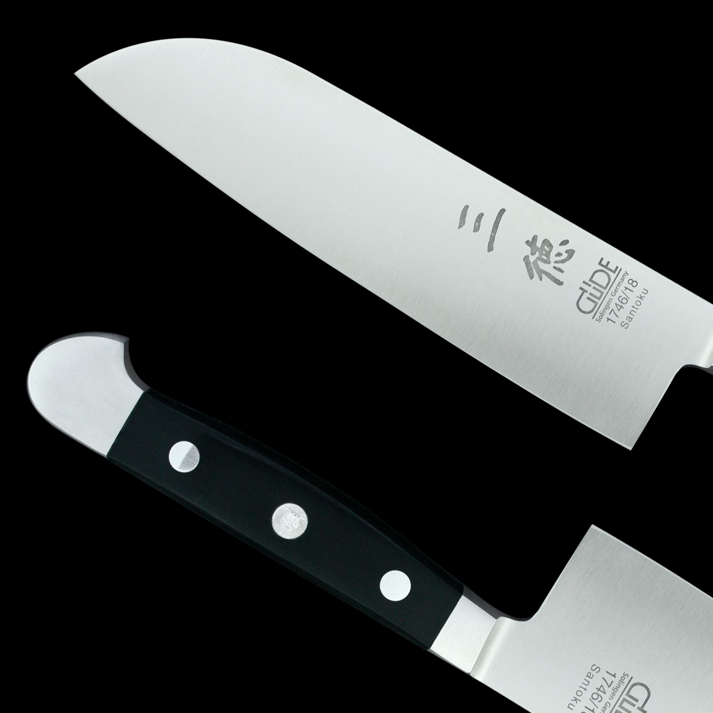 Gude Alpha Series Forged Double Bolster Santoku Knife 7", Black Hostaform Handle - GuedeUSA