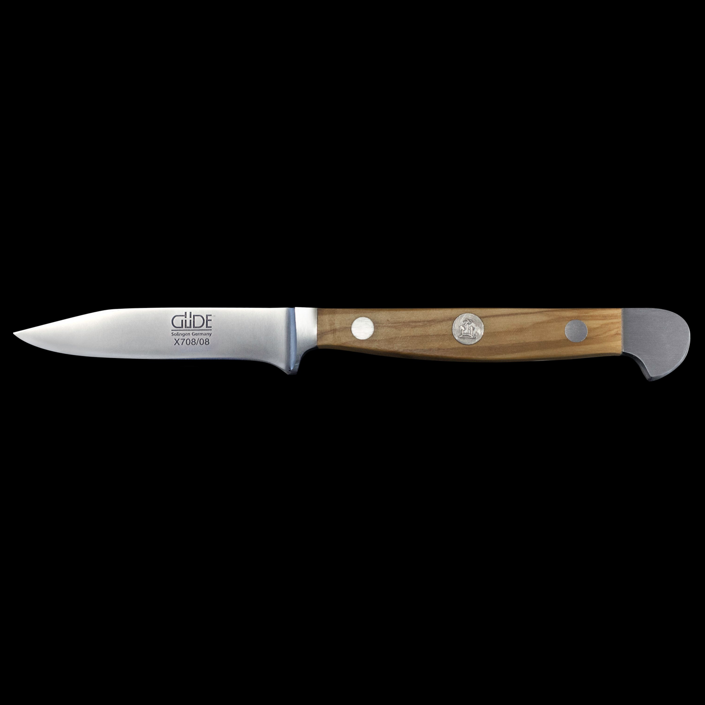 Gude Alpha Olive Series Forged Double Bolster Utility Knife 3", Olivewood Handle and Sharp Point - GuedeUSA