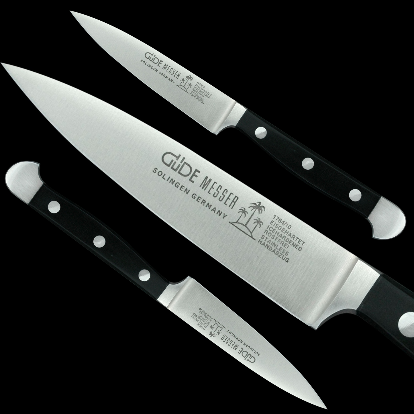 Gude Alpha Series Forged Double Bolster Paring Knife 4", Black Hostaform Handle - GuedeUSA