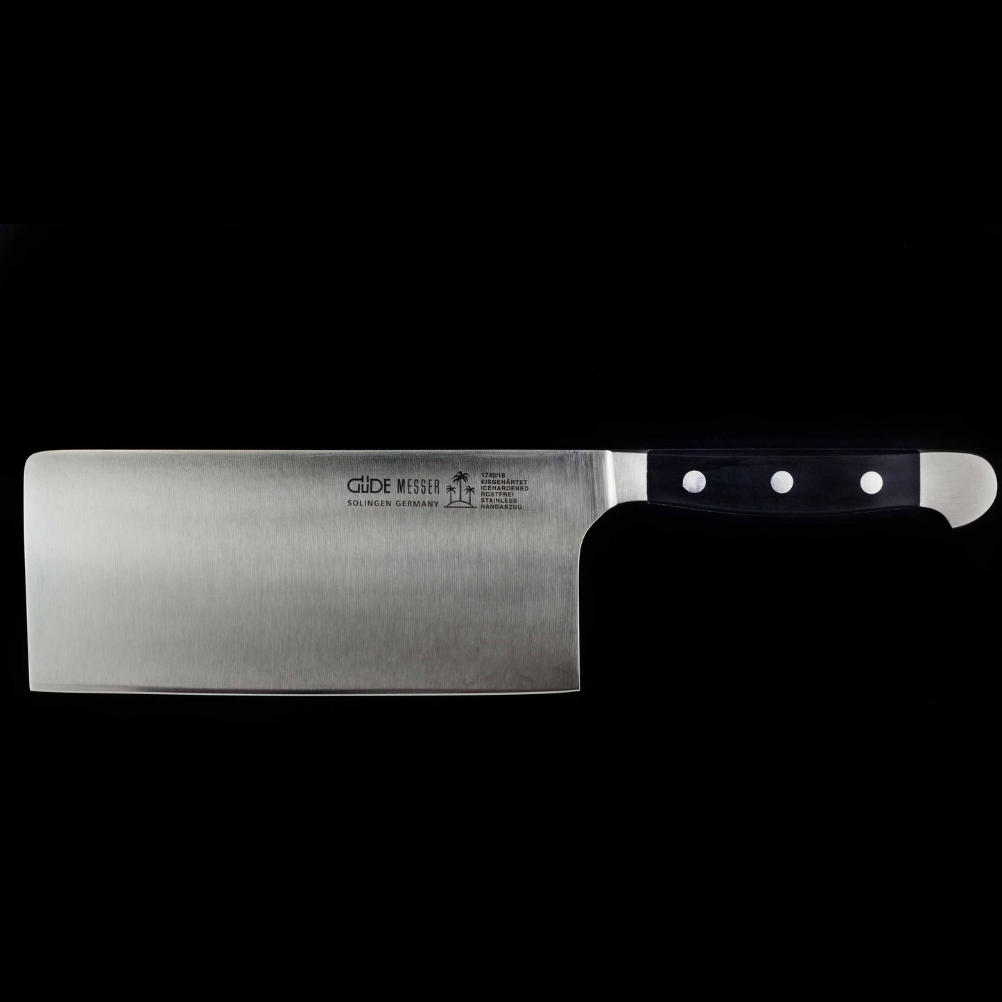Gude Alpha Series Forged Double Bolster Cleaver 7", Black Hostaform Handle, 10-oz - GuedeUSA