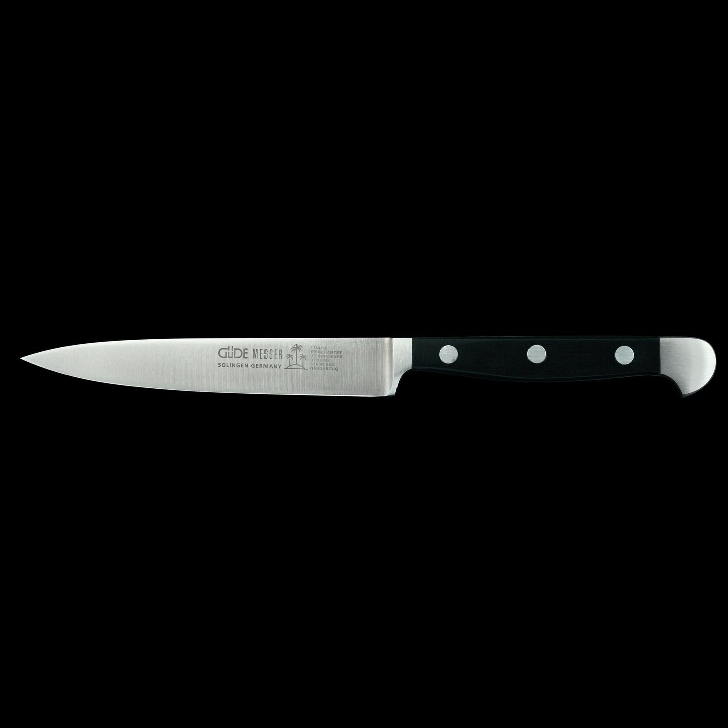 Gude Alpha Series Forged Double Bolster Paring Knife 5", Black Hostaform Handle - GuedeUSA