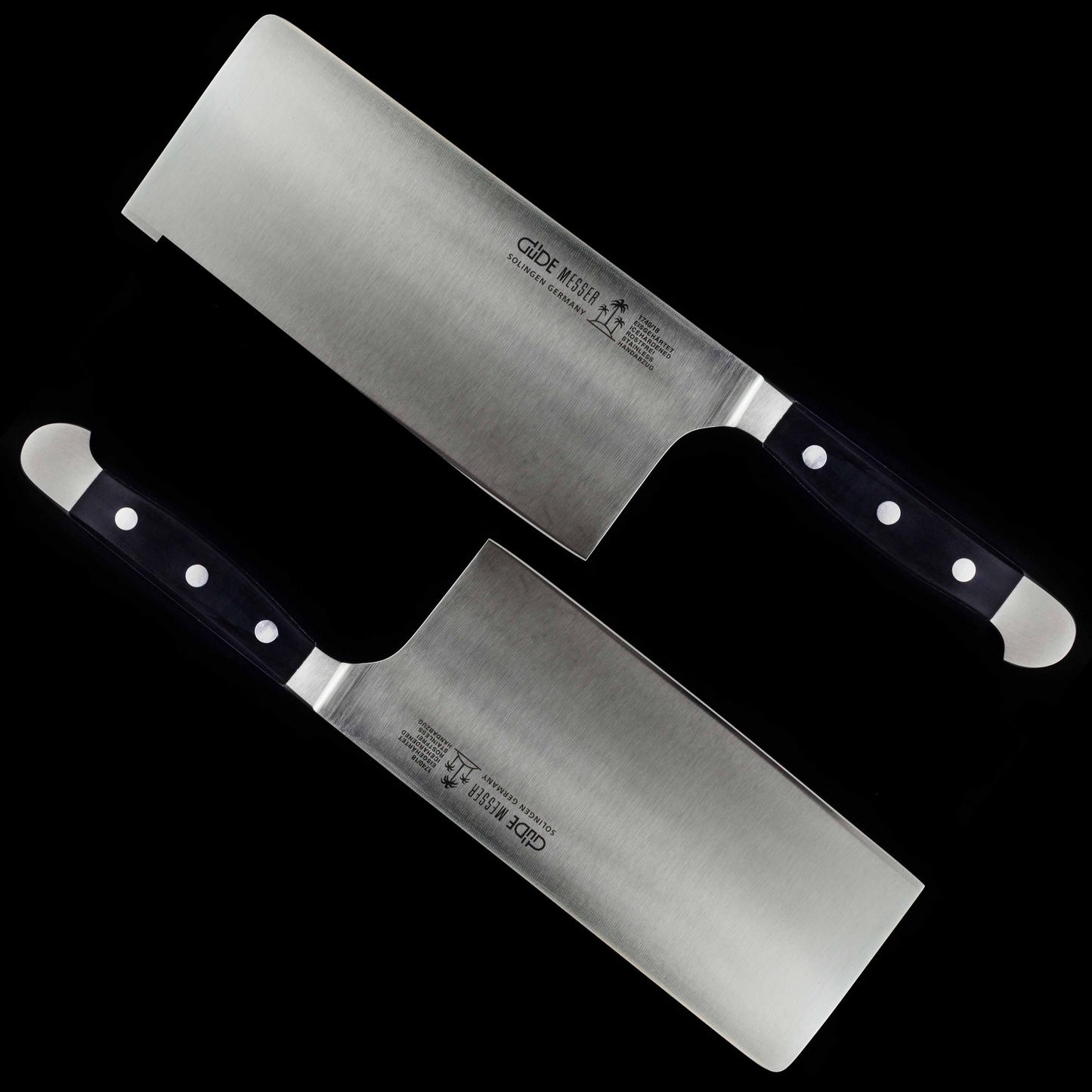Gude Alpha Series Forged Double Bolster Cleaver 7", Black Hostaform Handle, 10-oz - GuedeUSA