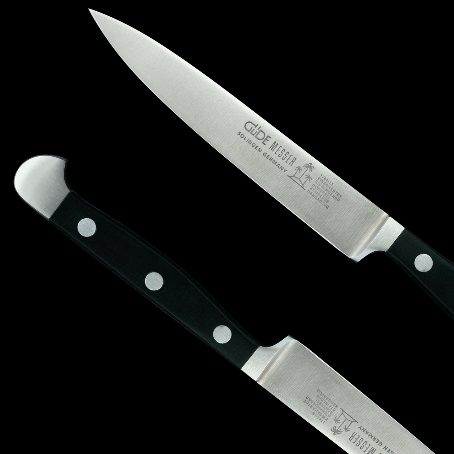 Gude Alpha Series Forged Double Bolster Carving Knife 8", Black Hostaform Handle - GuedeUSA