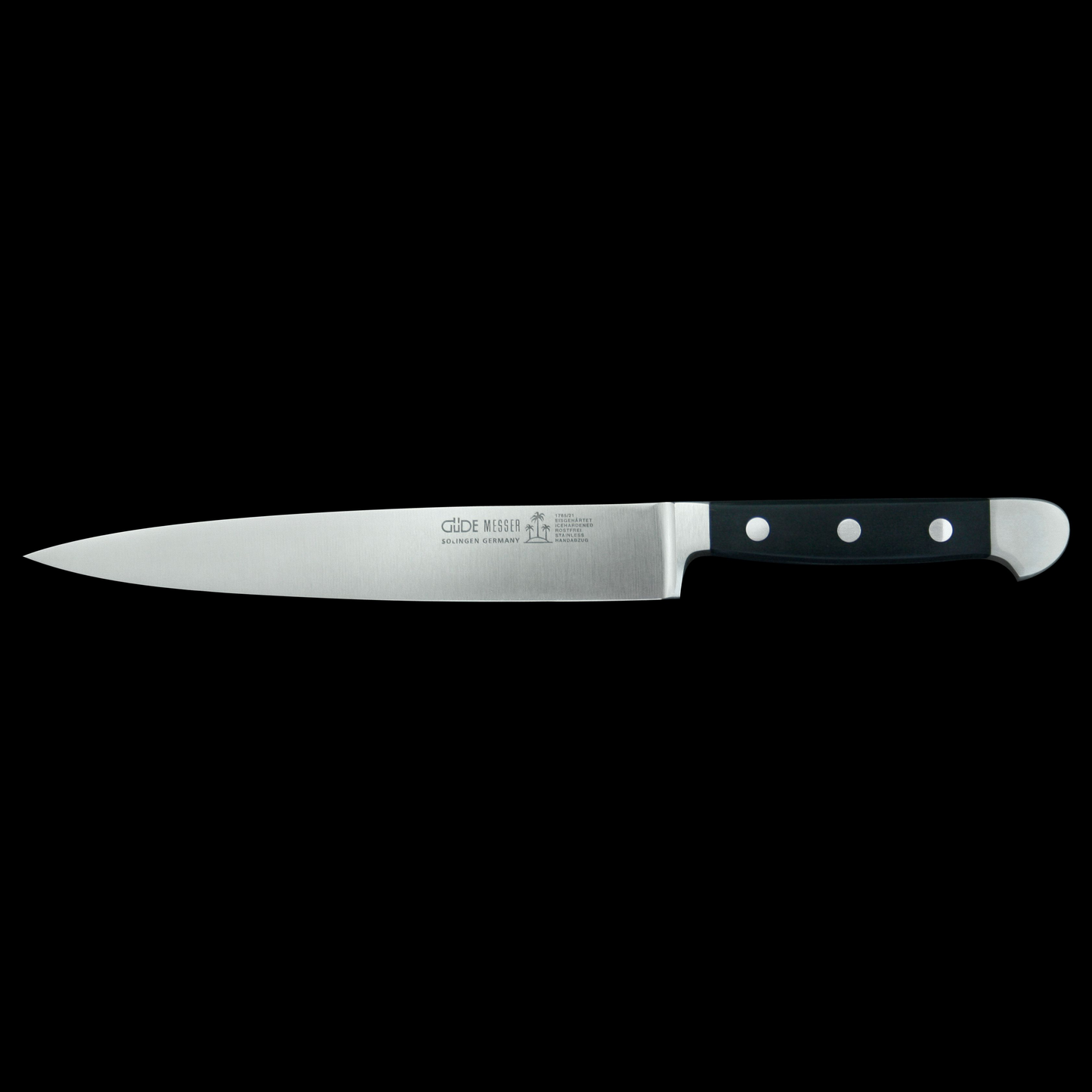 Gude Alpha Series Forged Double Bolster Carving Knife 8", Black Hostaform Handle - GuedeUSA