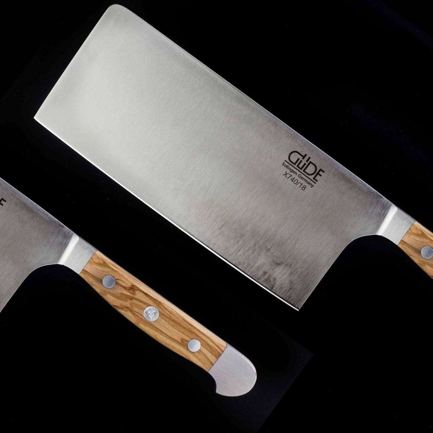Gude Alpha Olive Series Forged Double Bolster Cleaver 7", Olivewood Handle, 10-oz - GuedeUSA