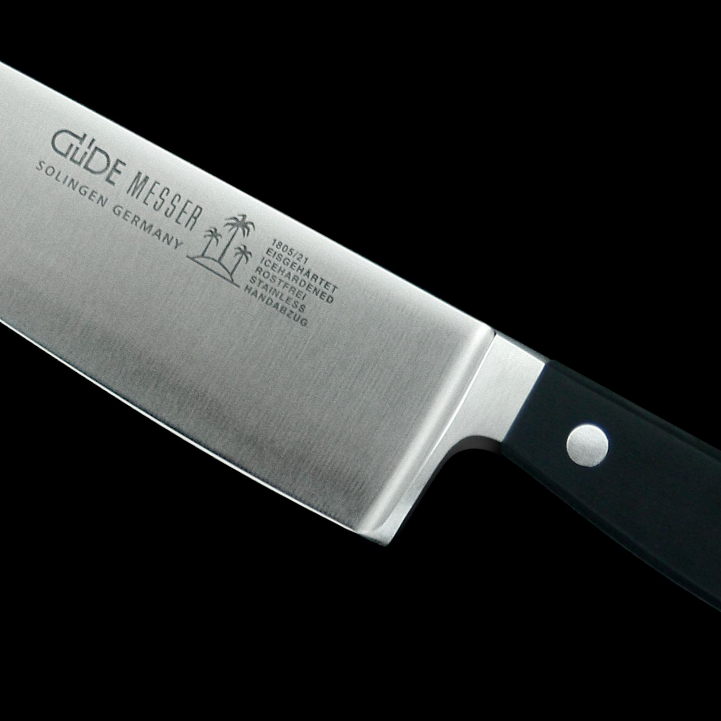 Gude Alpha Series Forged Double Bolster Chef's Knife 10", Black Hostaform Handle - GuedeUSA