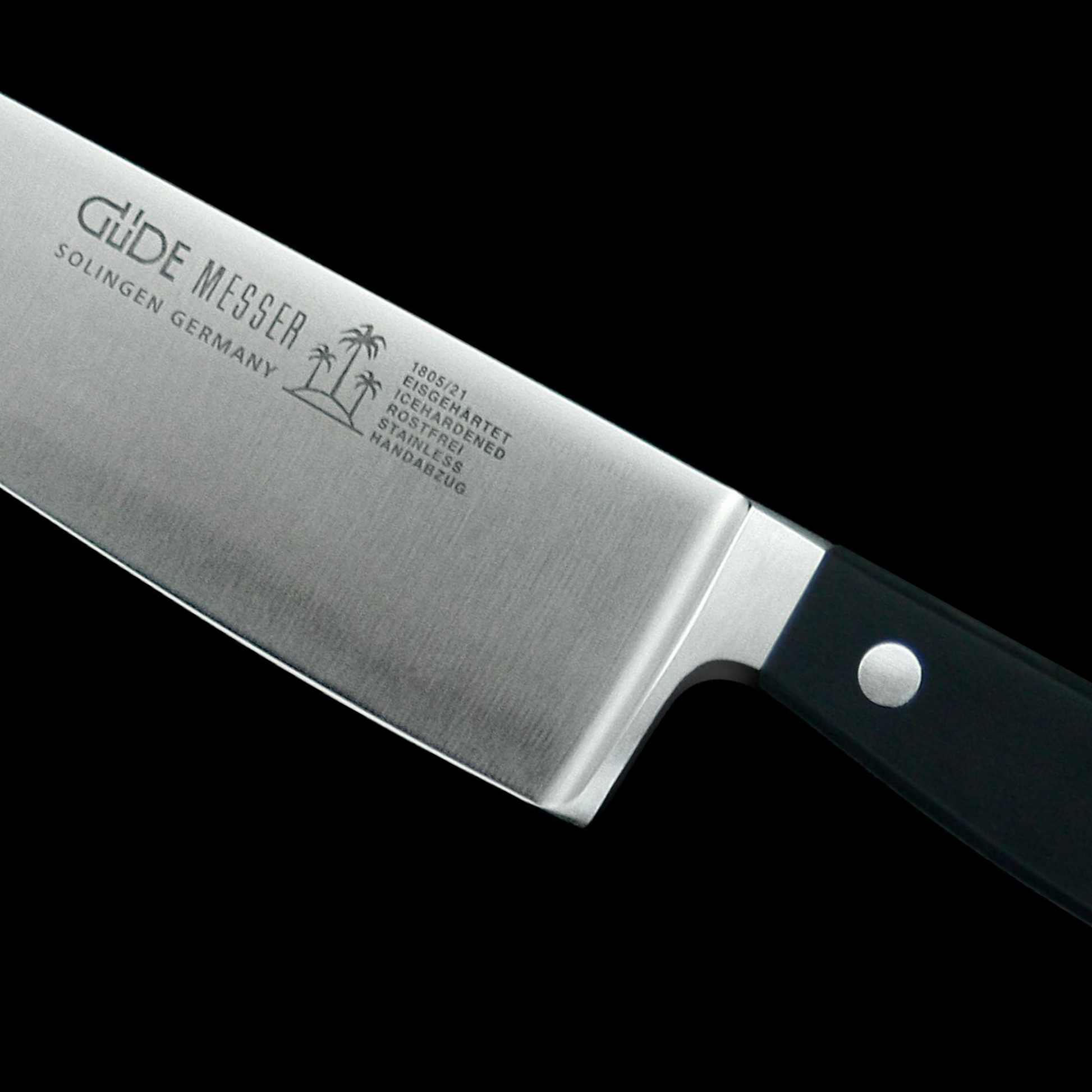 Gude Alpha Series Forged Double Bolster Chef's Knife 10", Black Hostaform Handle - GuedeUSA